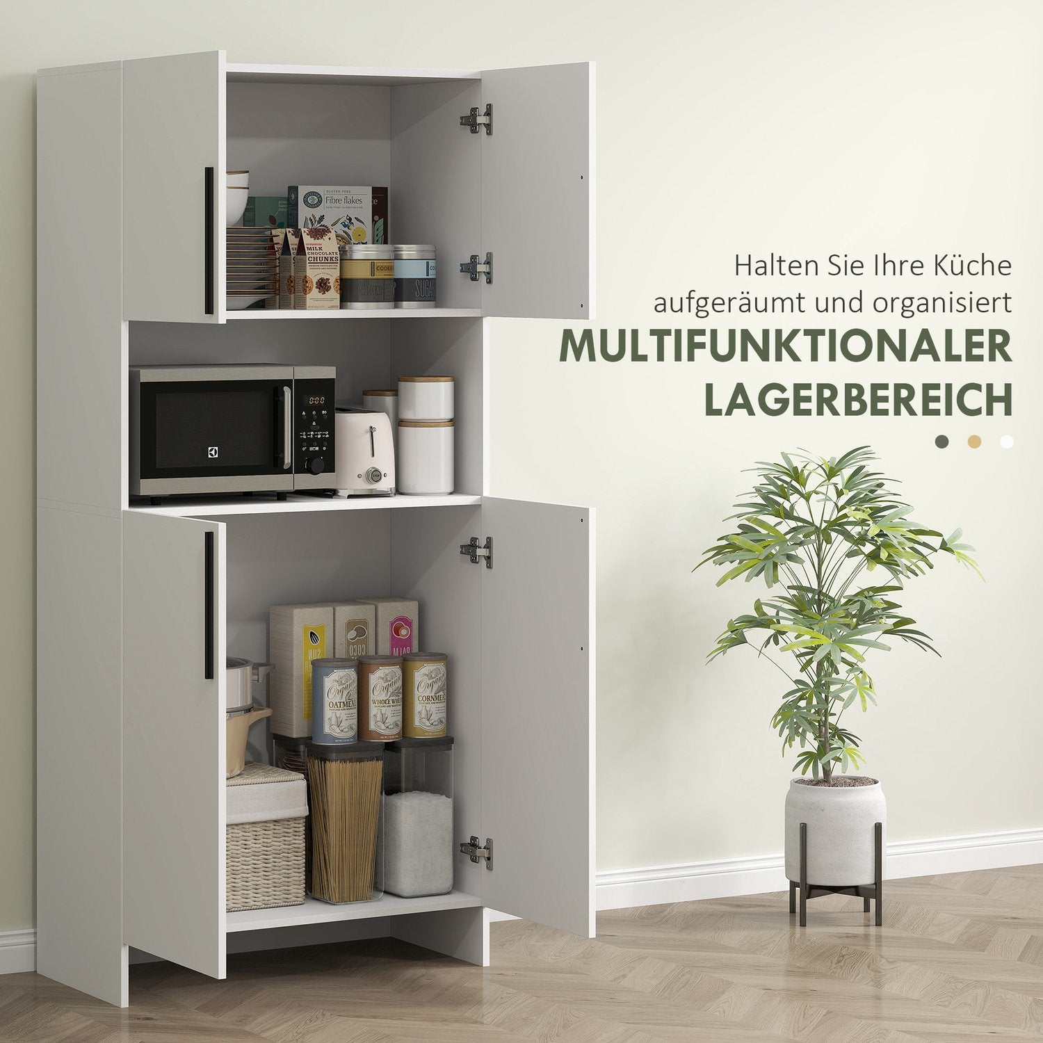 Weisser Küchen-Hochschrank, softschliessende Türen, Mikrowellenablage