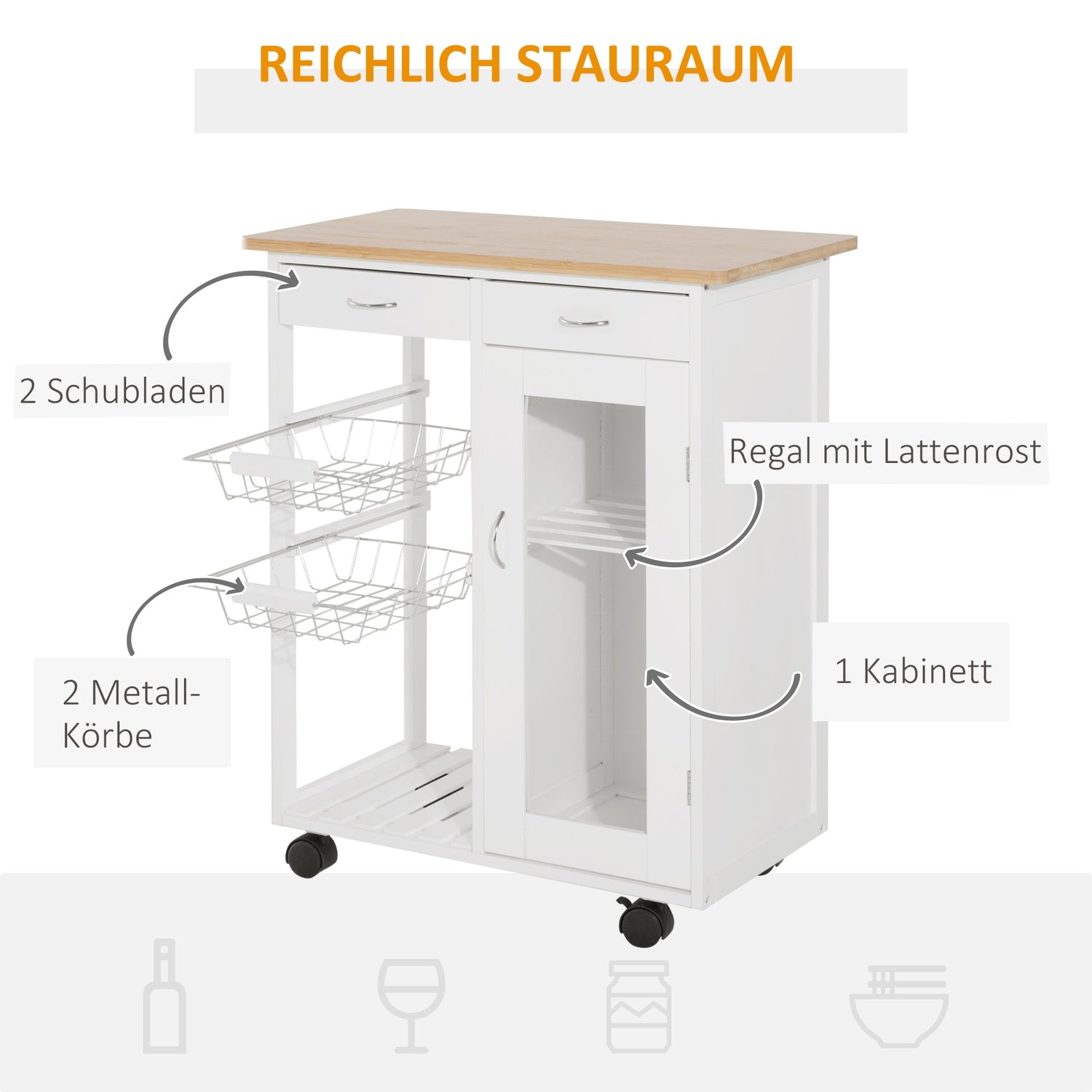 Witte houten keukentrolley – Praktisch en stijlvol design