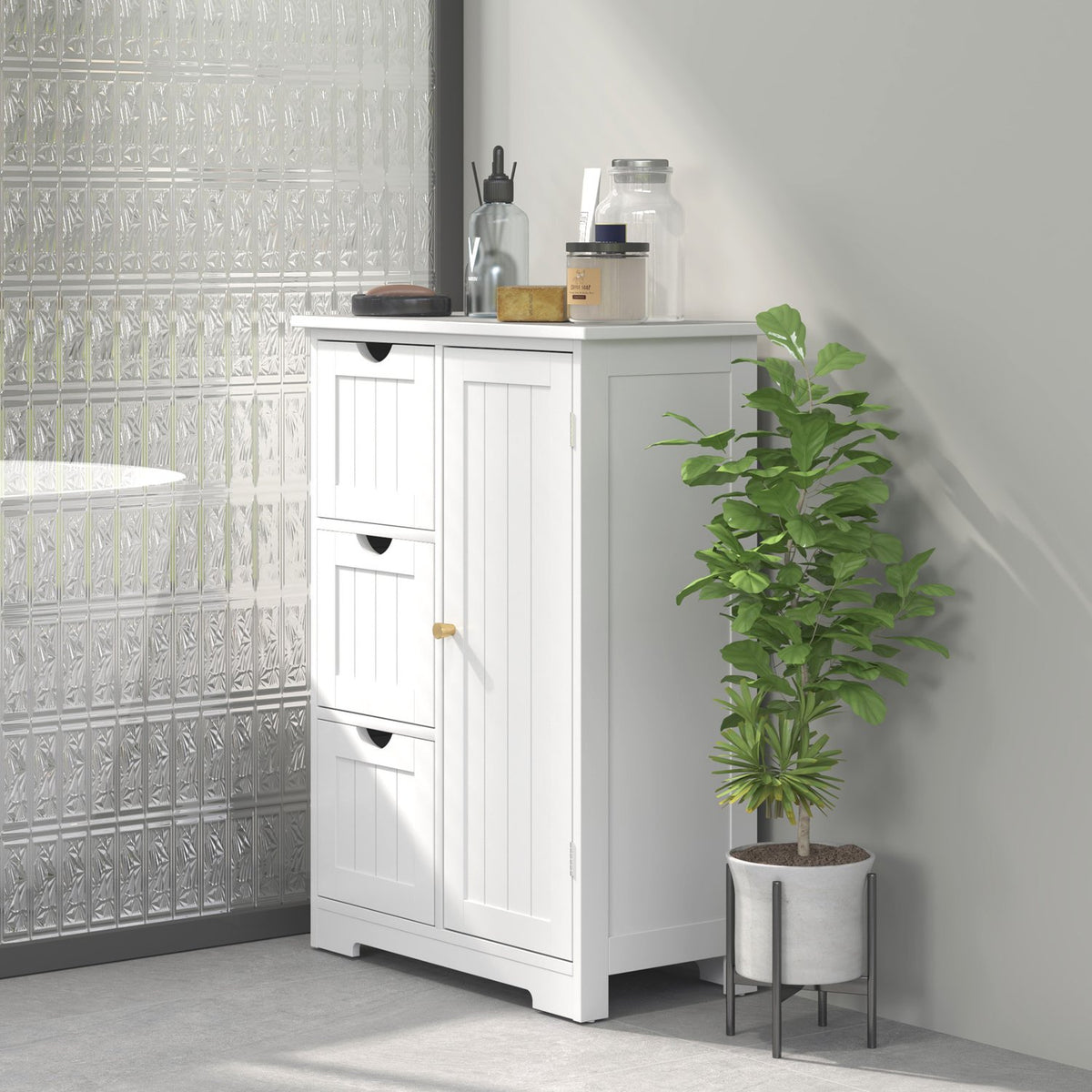 Witte badkamerkast met 3 laden en verstelbare plank