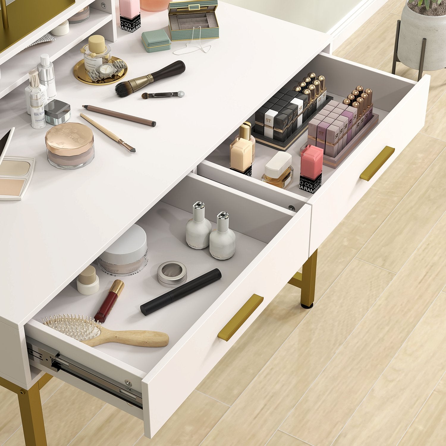 Witte kaptafel met LED-spiegel en opberglades