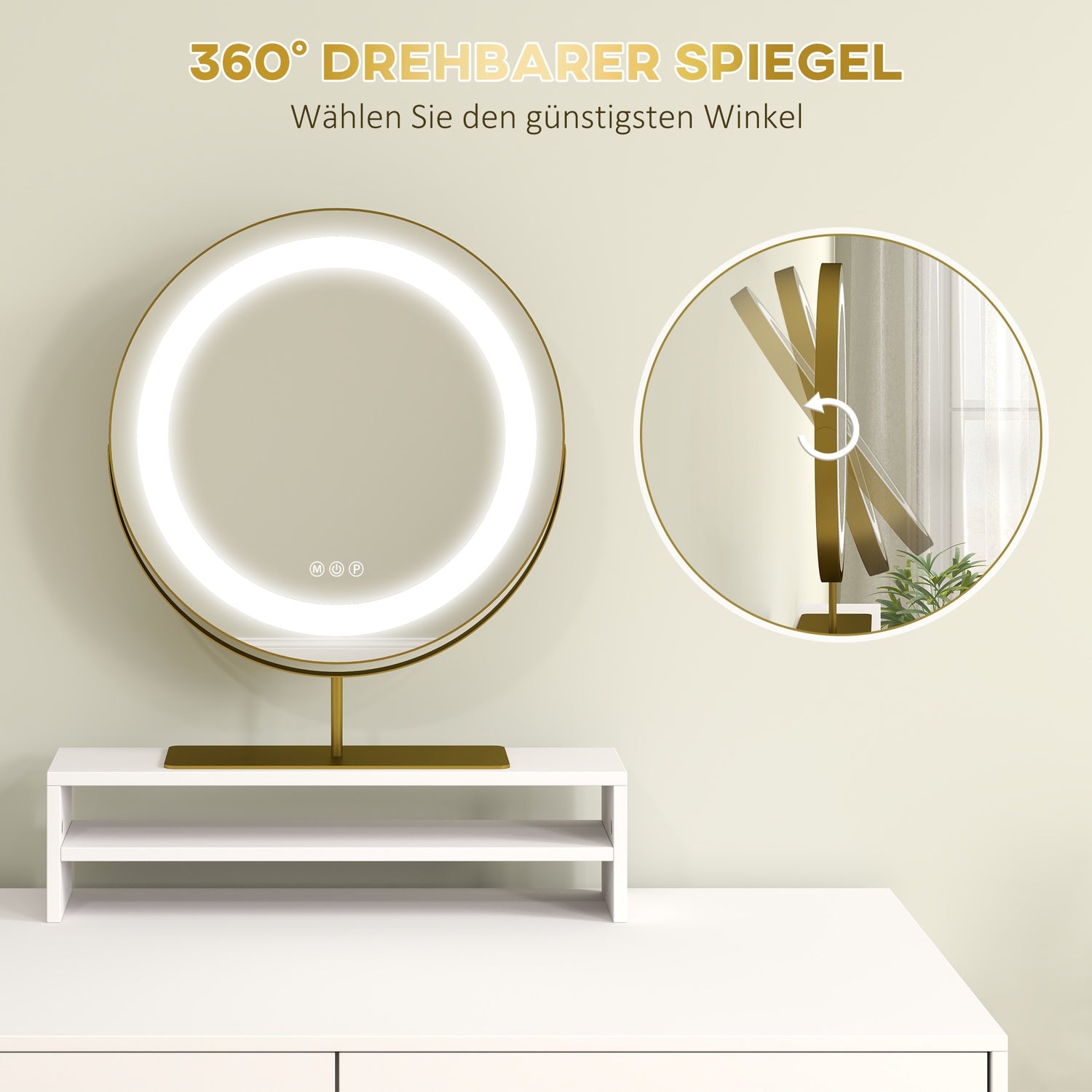Witte kaptafel met LED-spiegel en opberglades