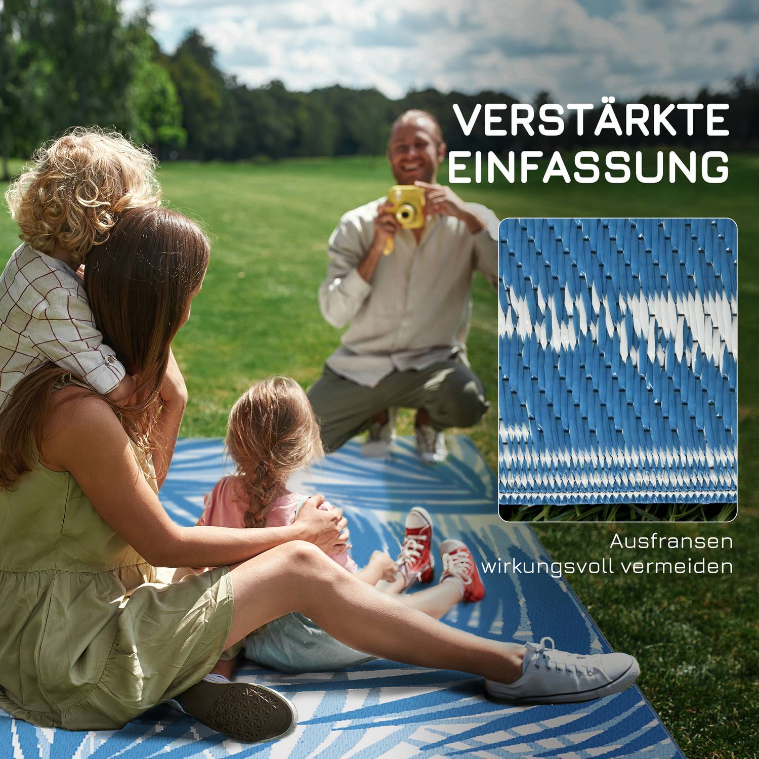 Omkeerbaar buitenkleed met tas, 182x274cm, blauw