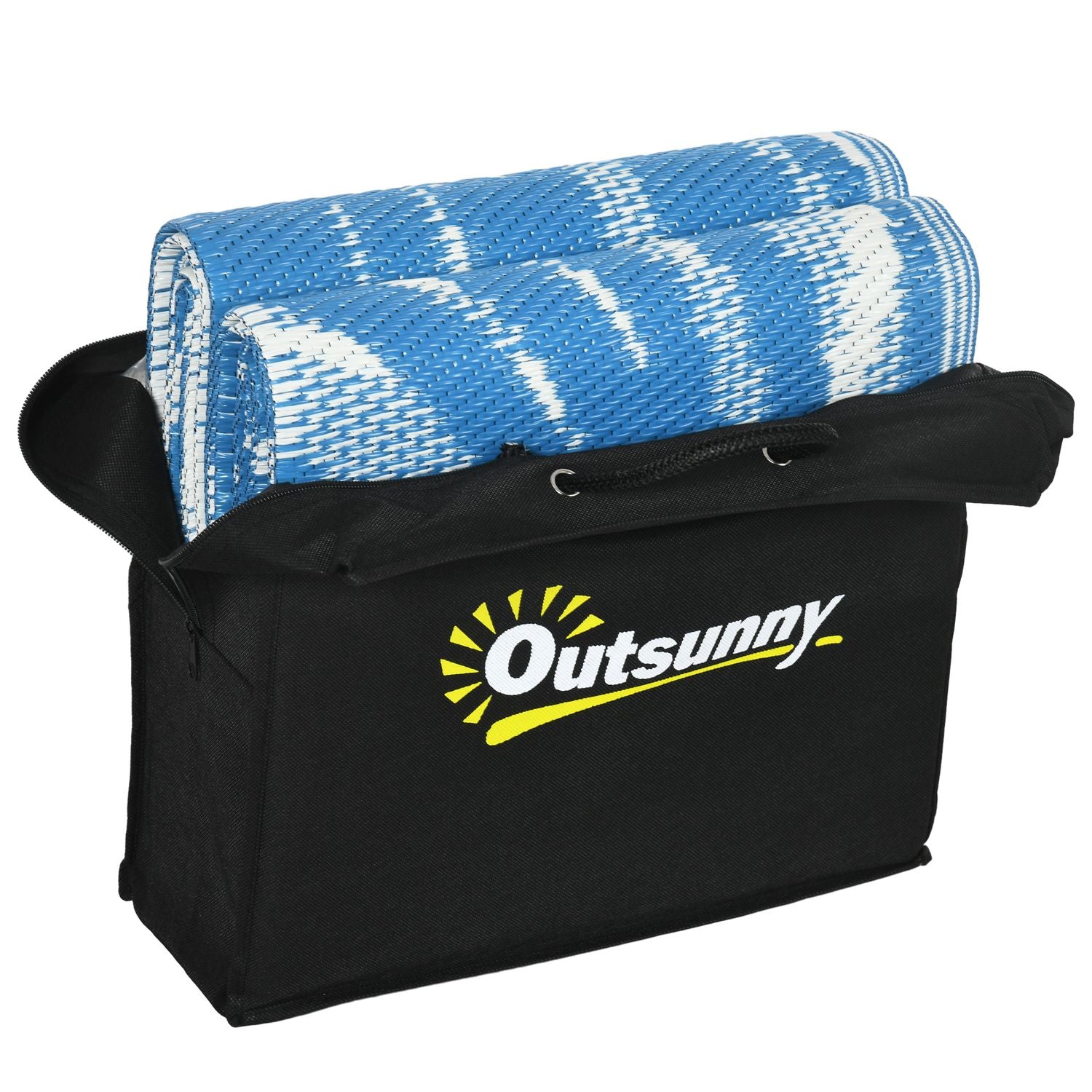 Omkeerbaar buitenkleed met tas, 182x274cm, blauw