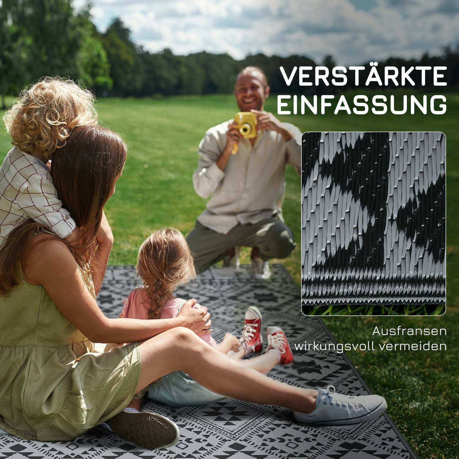 Keerbaar buitenkleed, waterafstotend, 182x274cm, zwart/grijs