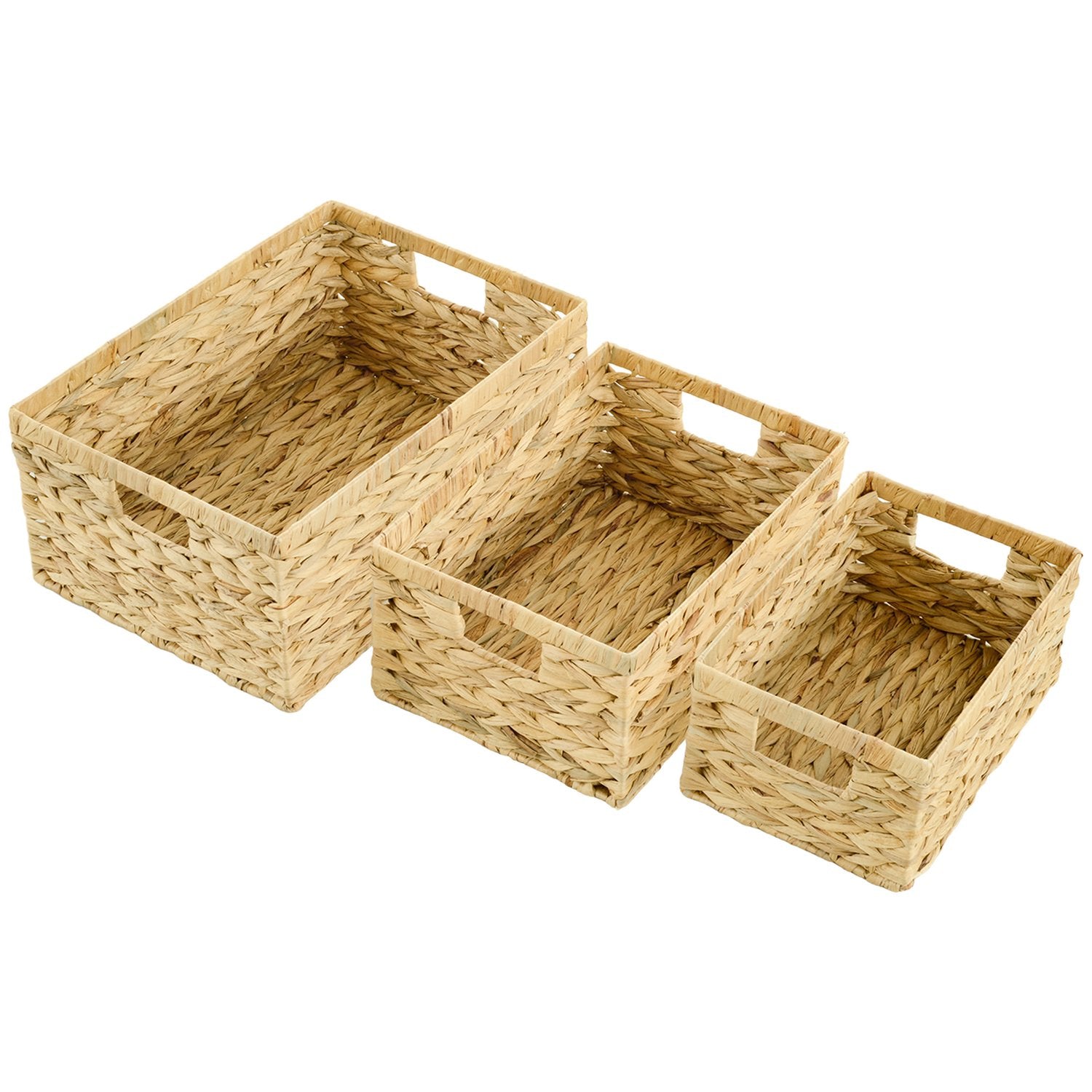 Geweven waterhyacint opbergmanden, set van 3, 40x30x18 cm