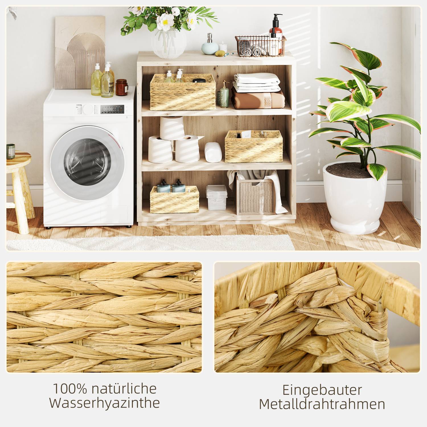 Geweven waterhyacint opbergmanden, set van 3, 40x30x18 cm