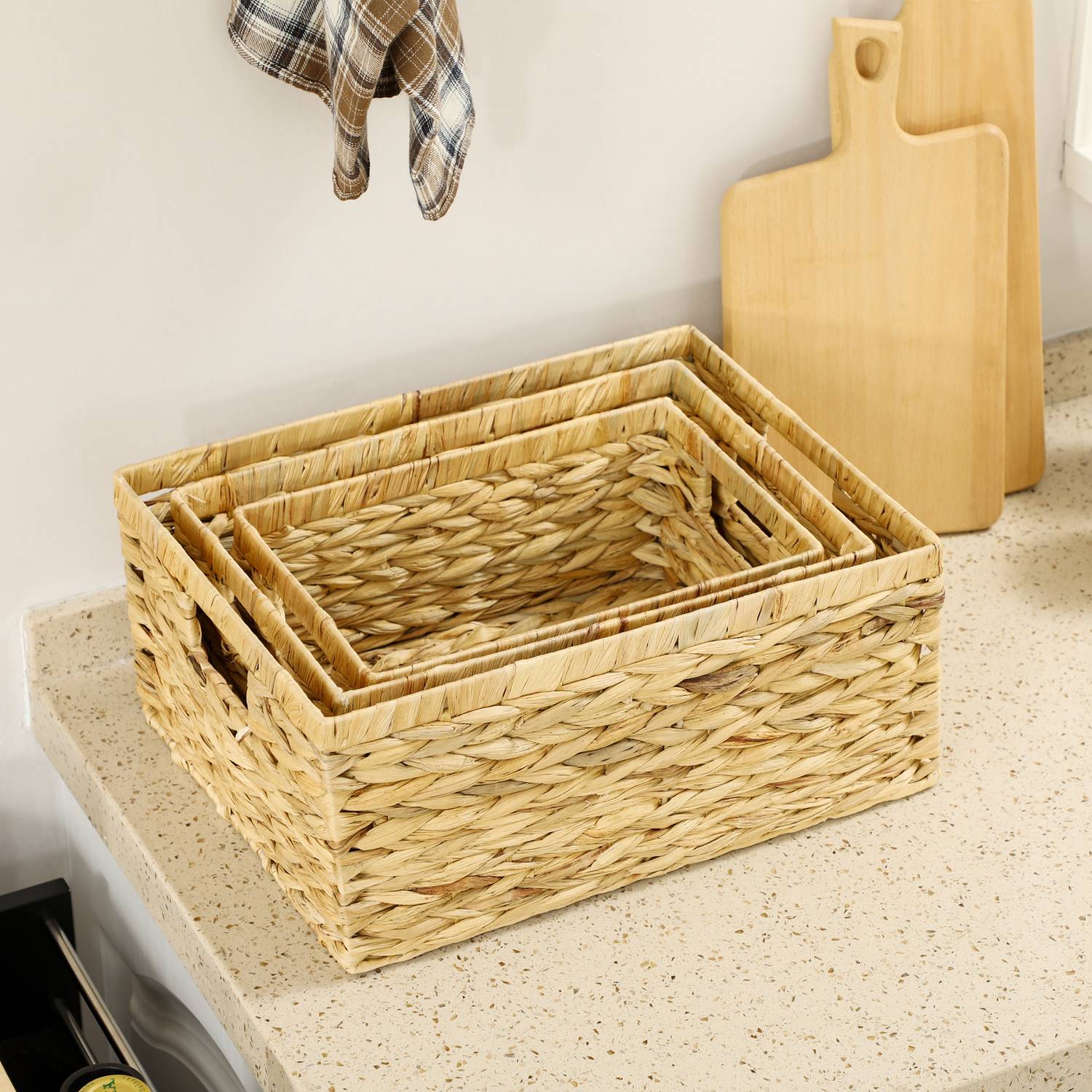 Geweven waterhyacint opbergmanden, set van 3, 40x30x18 cm