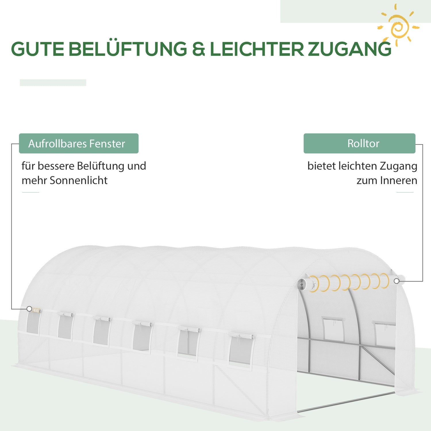 Gewächshausfolie – reissfest, 600x300x200 cm, 12 Fenster