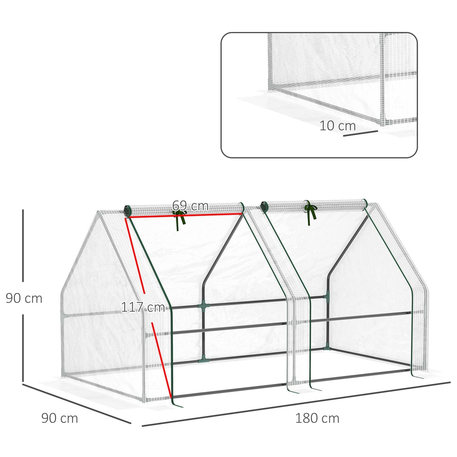 Kasfolie met vensters, 180x90x90 cm, PE Materiaal