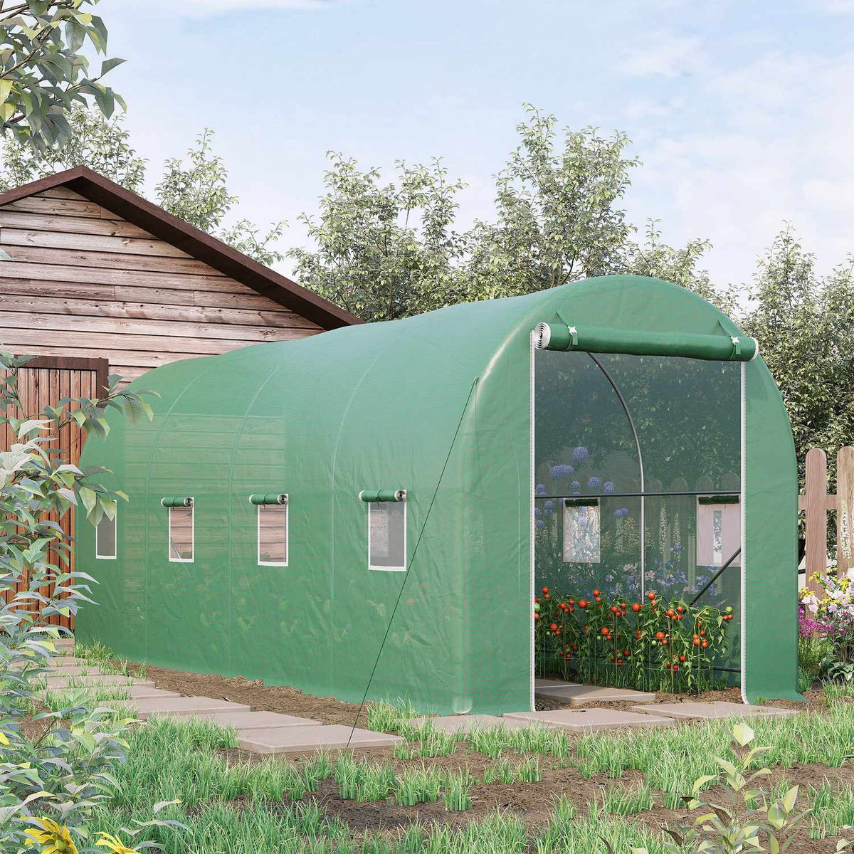 Kweektunnel met ramen, groen, 5x2x2,1m