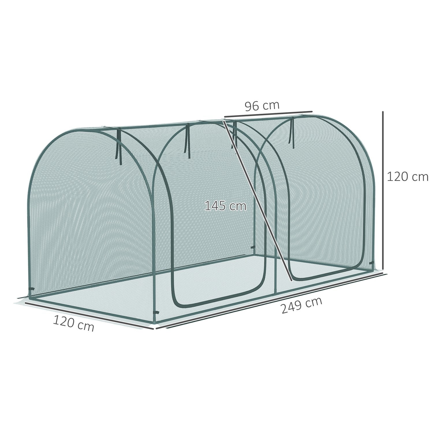 Kweektent met deur – 2,49x1,2 m, Stalen frame