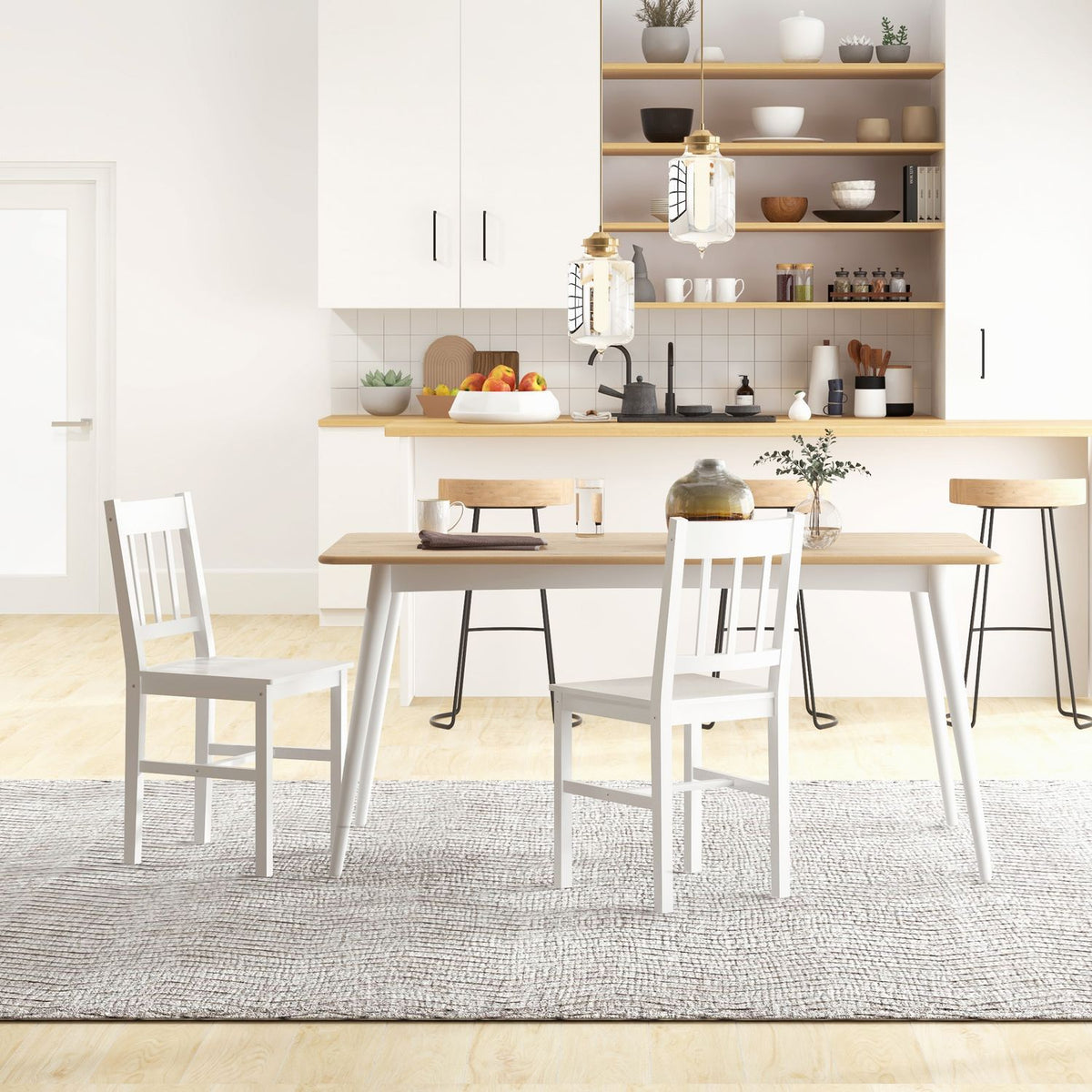 Witte Grenen Eetkamerstoel Set van 2 – 41x47x86 cm