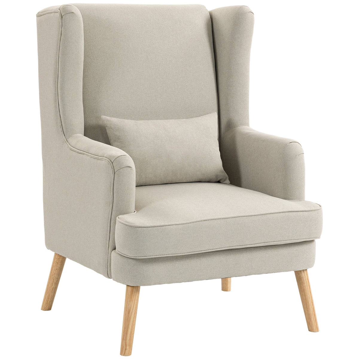 Wingback-accentfauteuil, beige linnenlook, lendenkussen