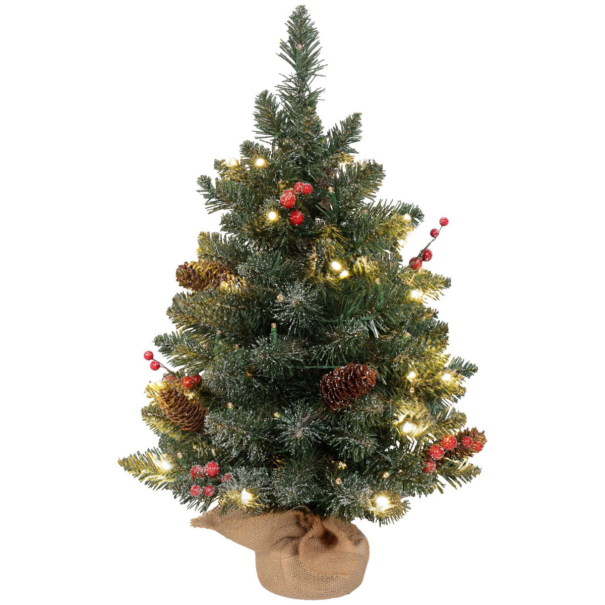 0,6 m kunstmatige kerstboom met dennenappels, 50 leds