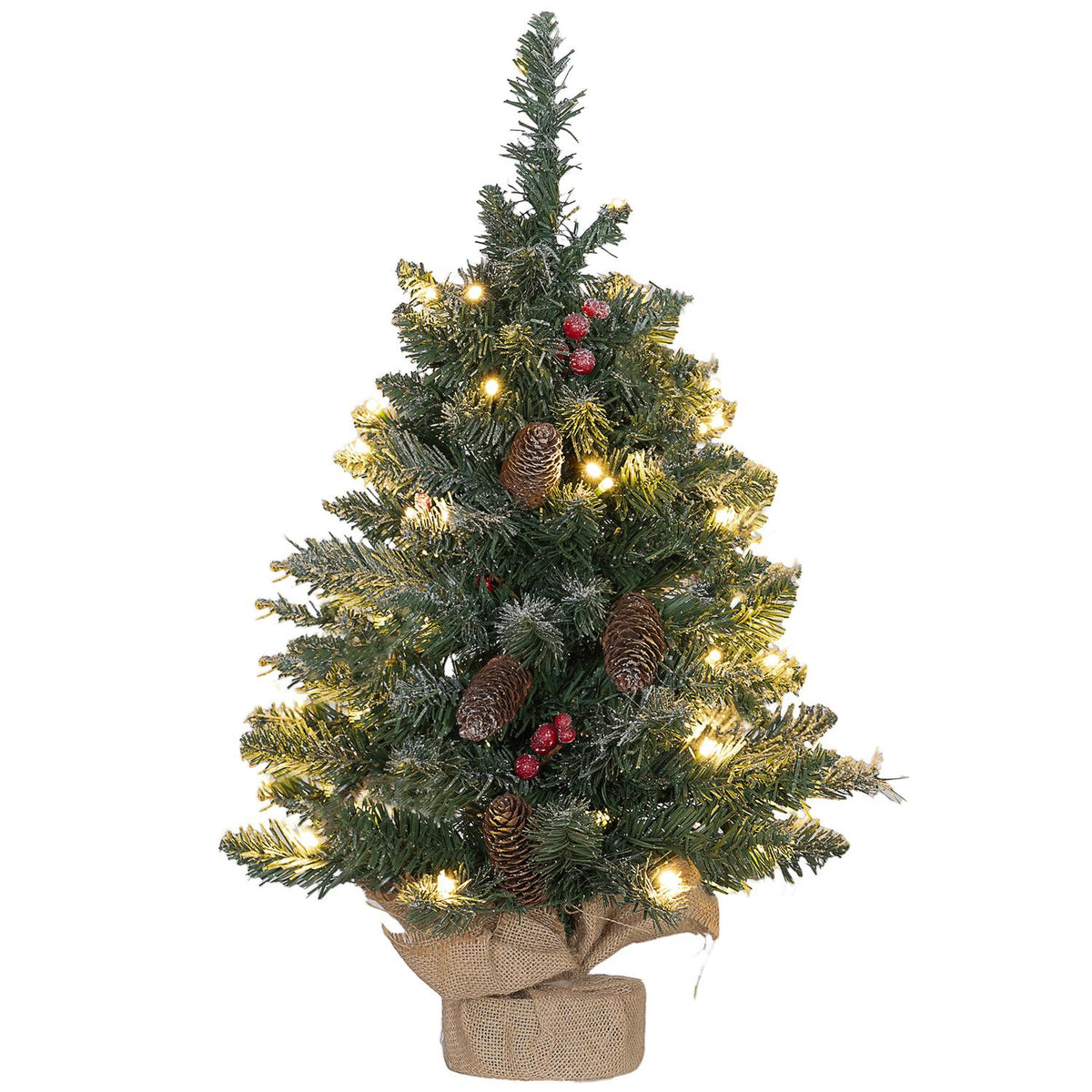 0,6 m kunstmatige kerstboom met dennenappels, 50 leds