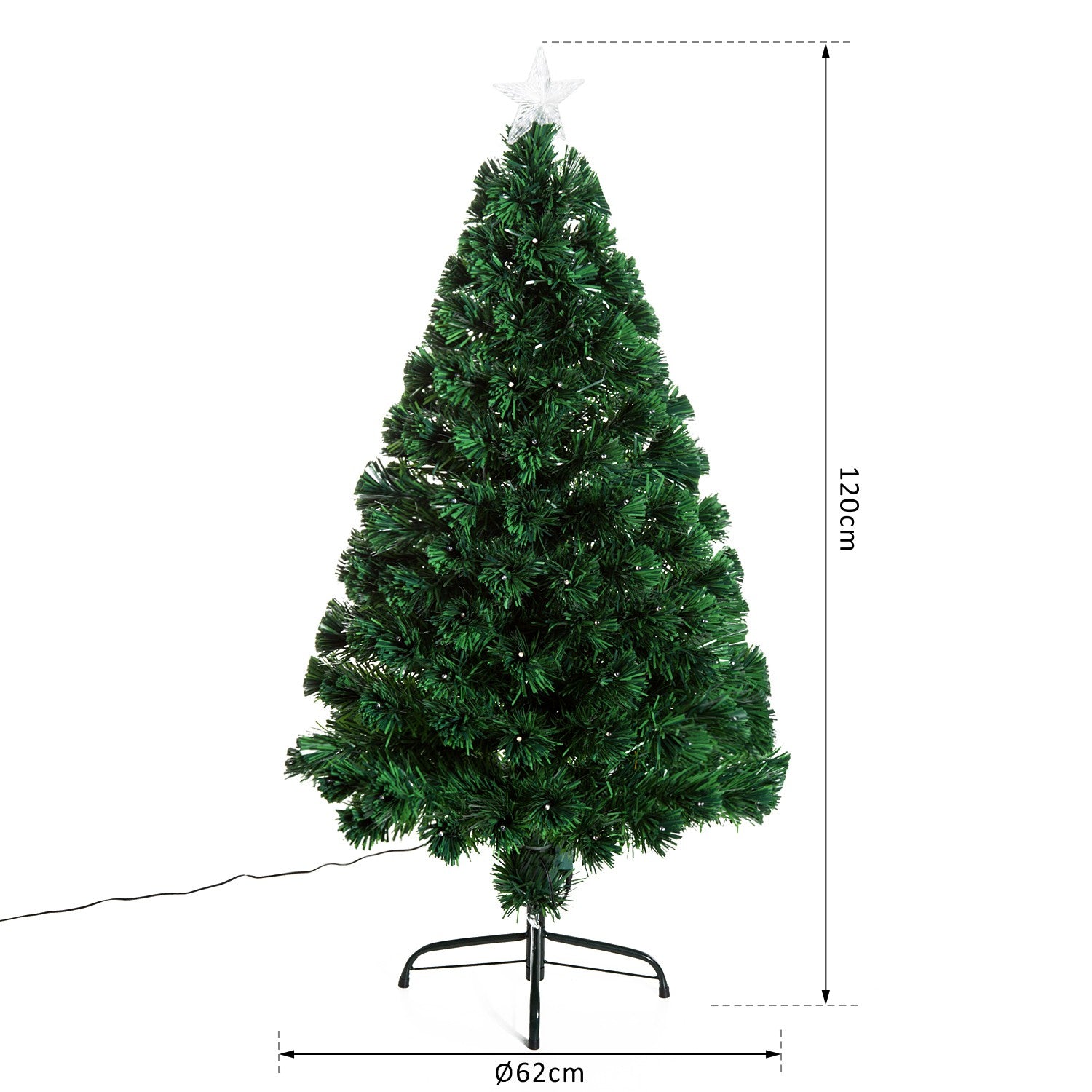 Kunstmatige kerstboom van 120 cm met LED-glasvezelverlichting