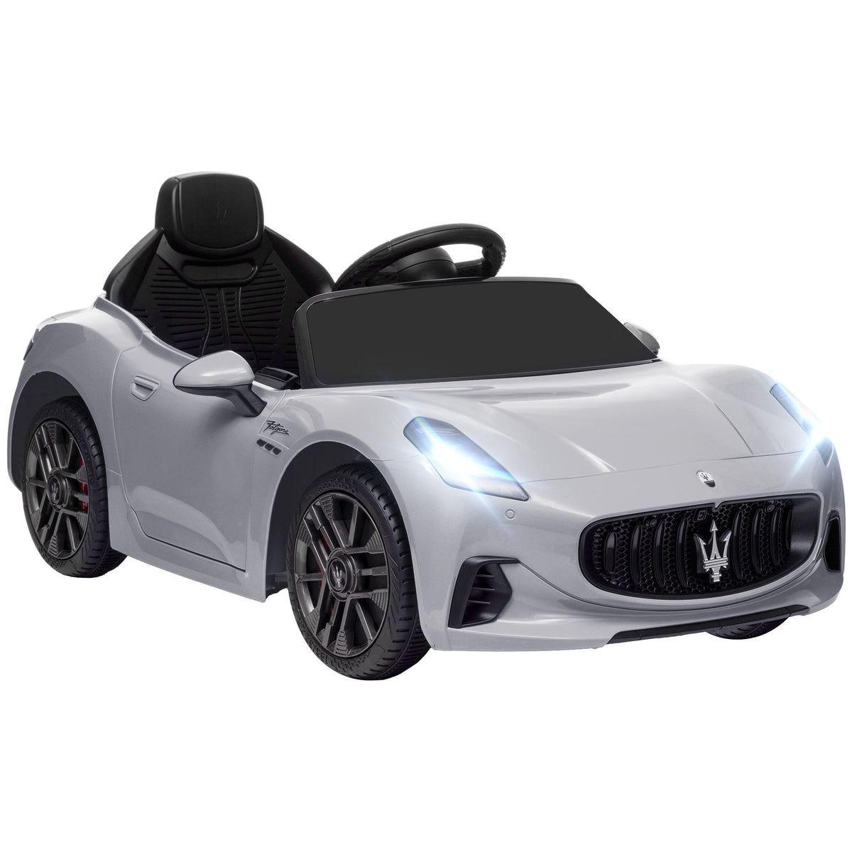 12V elektrische kinderauto met ledverlichting en muziek, grijs