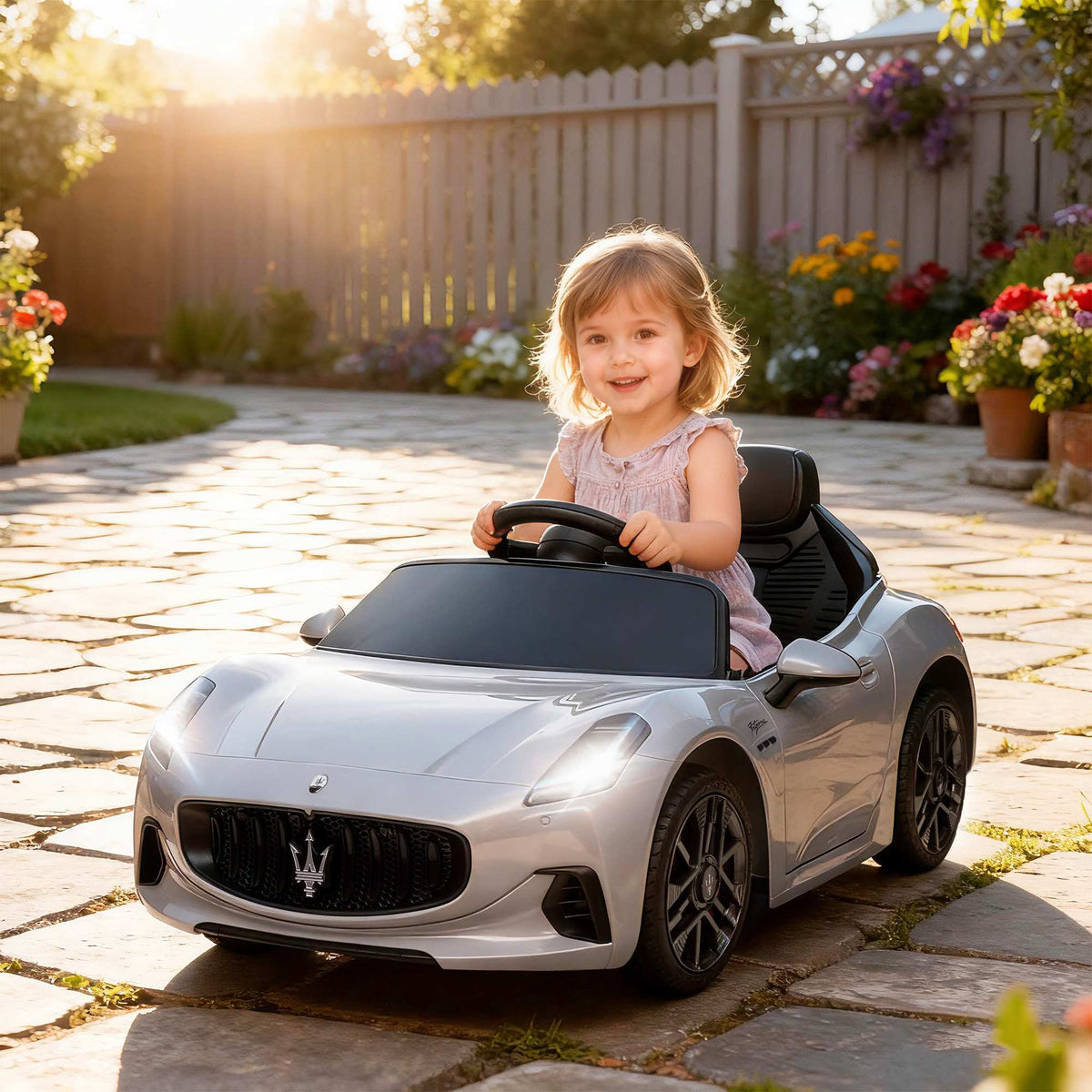 12V elektrische kinderauto met ledverlichting en muziek, grijs