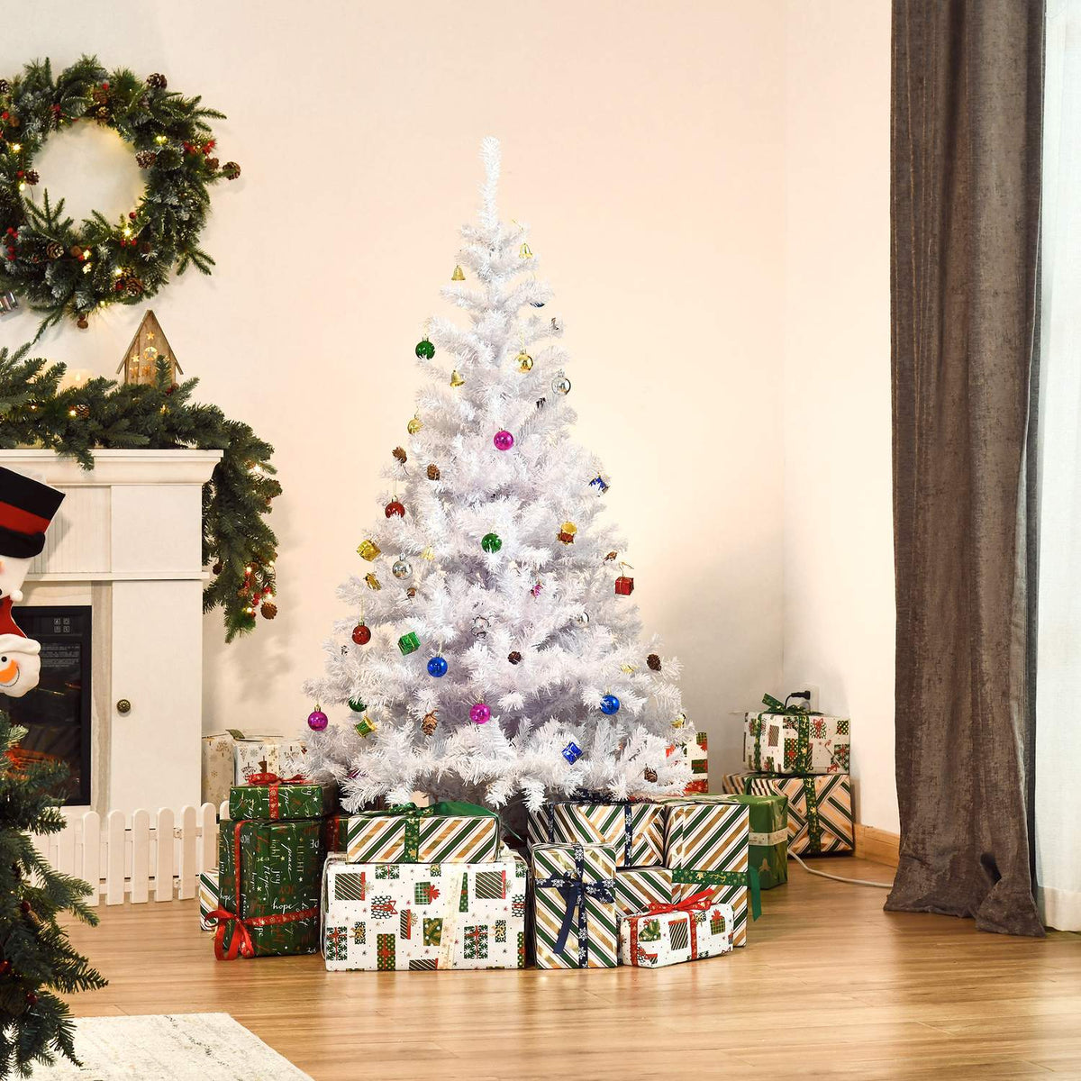 150 cm Witte kunstkerstboom met decoraties