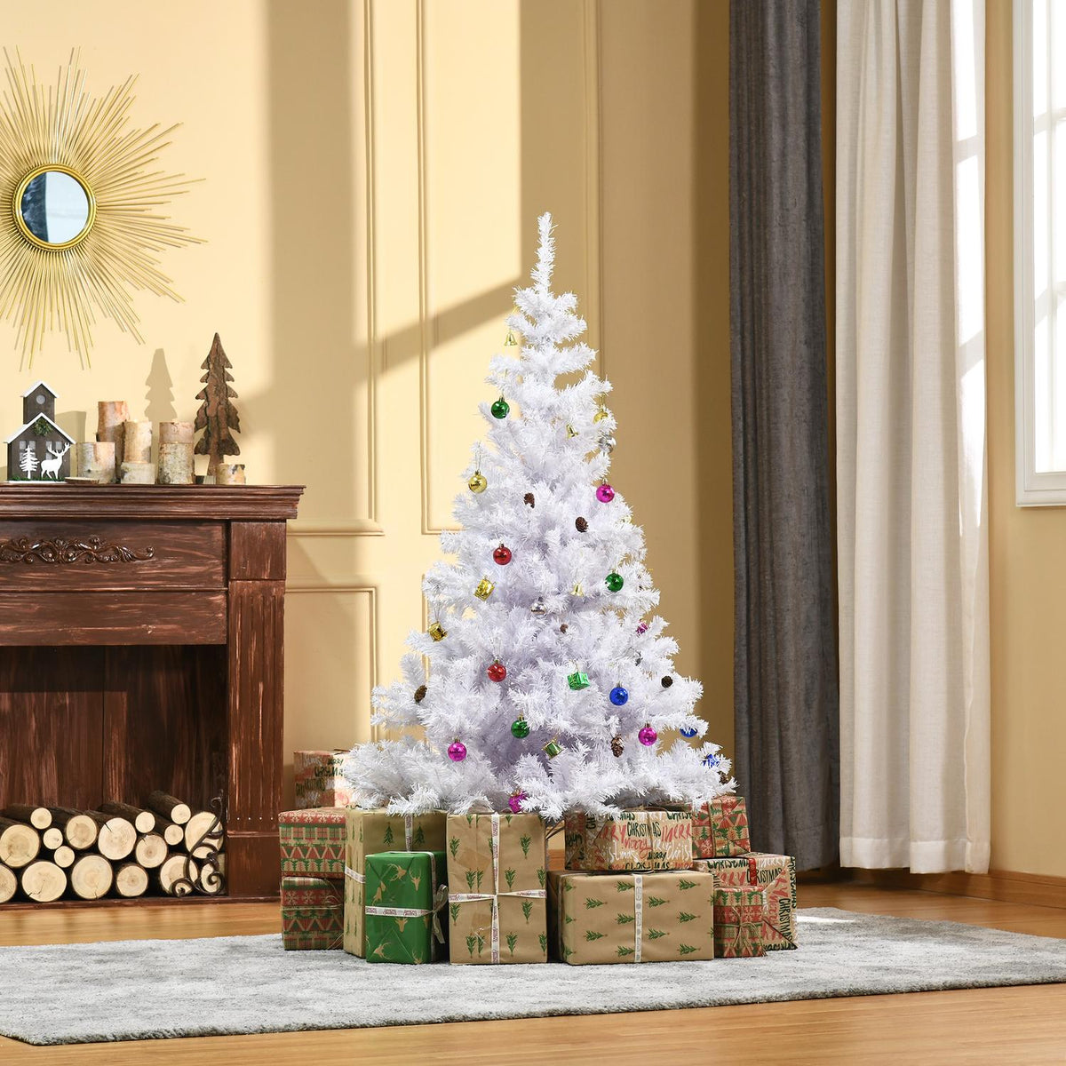 150 cm Witte kunstkerstboom met decoraties