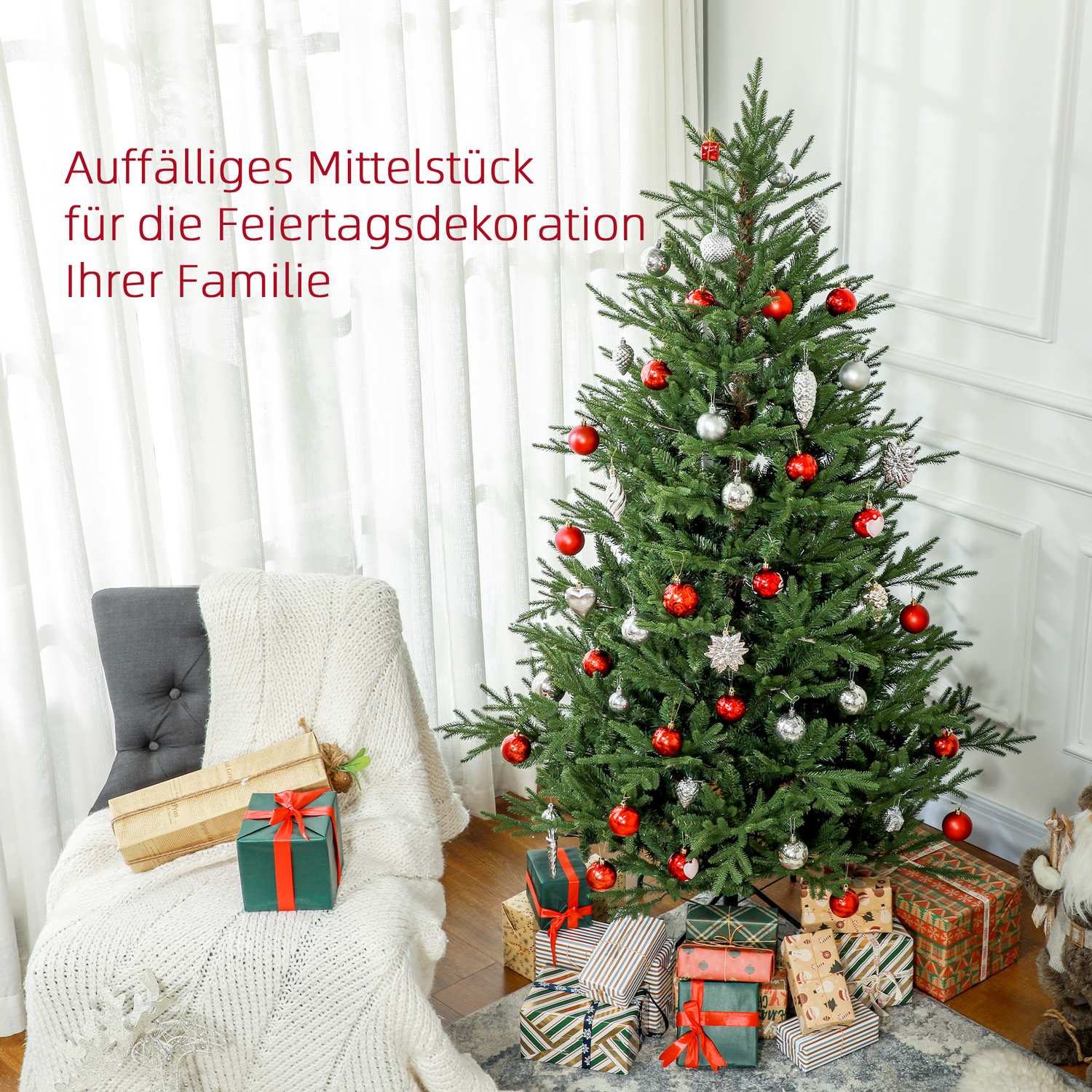 Albero di Natale artificiale 180cm, 2380 punte, supporto pieghevole