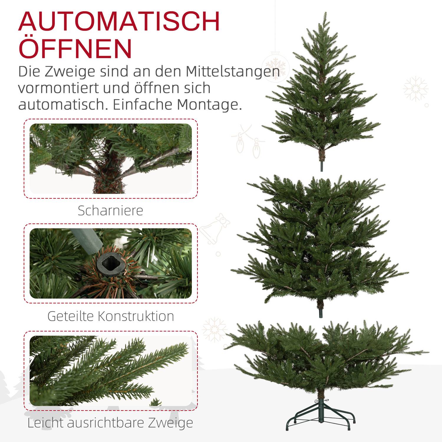 Albero di Natale artificiale 180cm, 2380 punte, supporto pieghevole