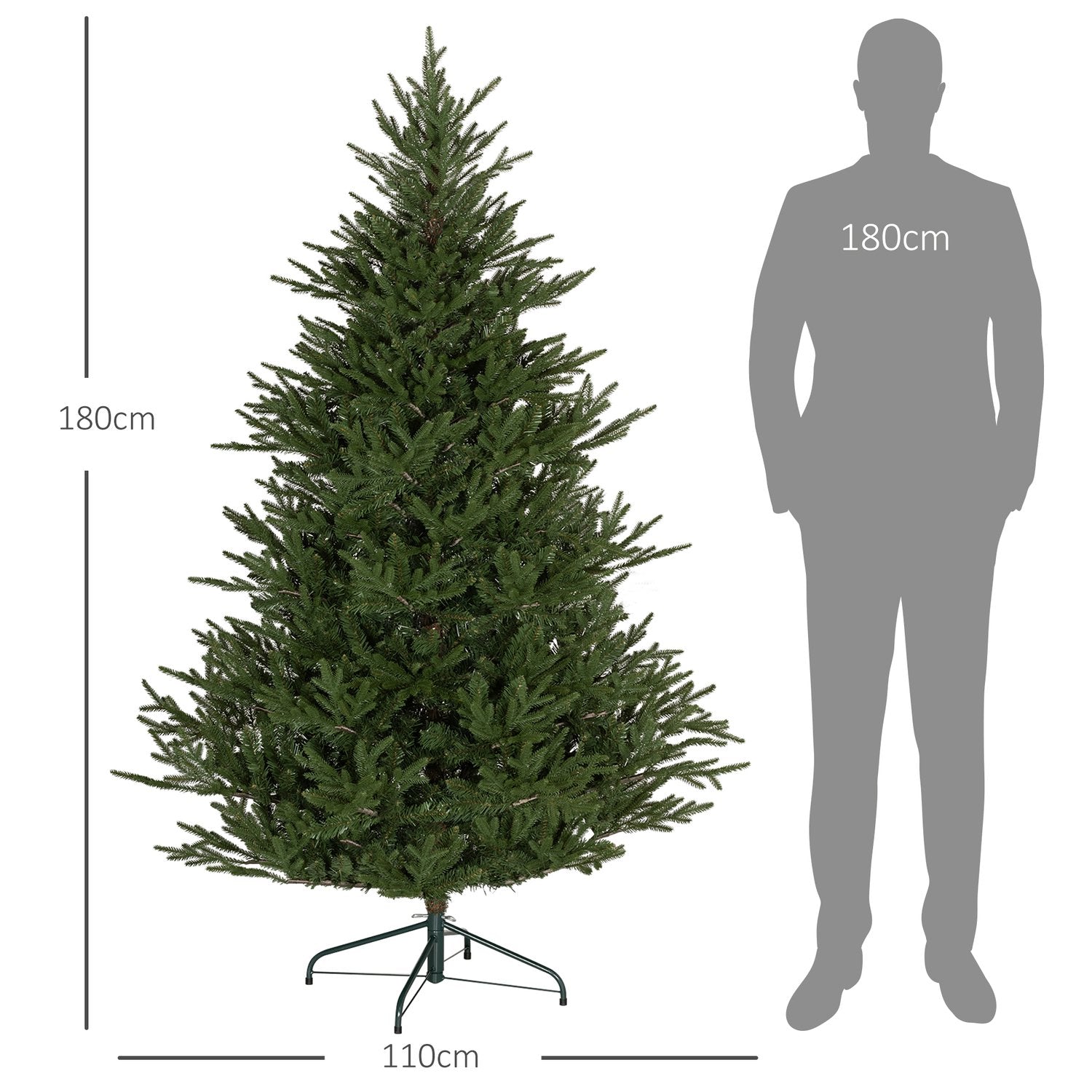Albero di Natale artificiale 180cm, 2380 punte, supporto pieghevole