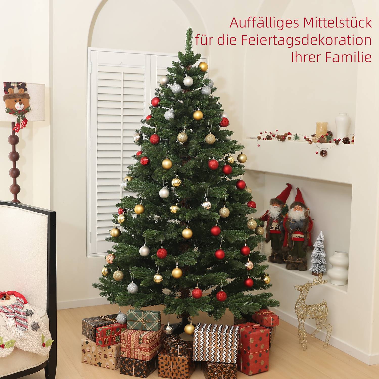 Kunstkerstboom van 180 cm, brandvertragend, inklapbare voet