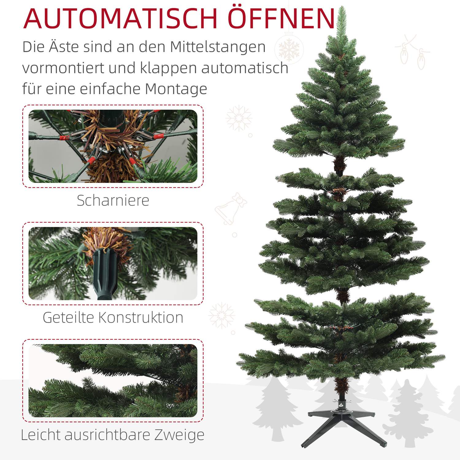Kunstkerstboom van 180 cm, brandvertragend, inklapbare voet