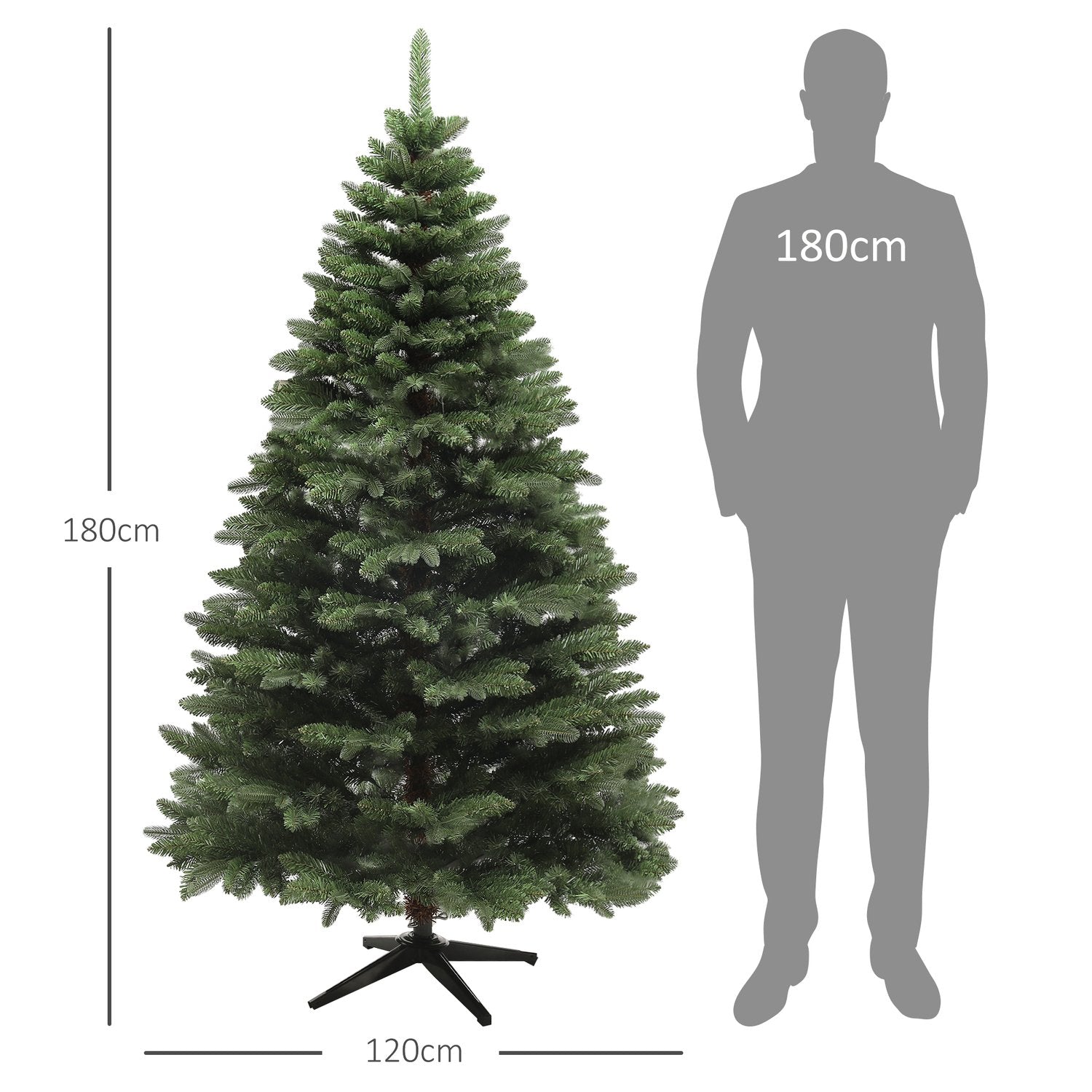 Kunstkerstboom van 180 cm, brandvertragend, inklapbare voet