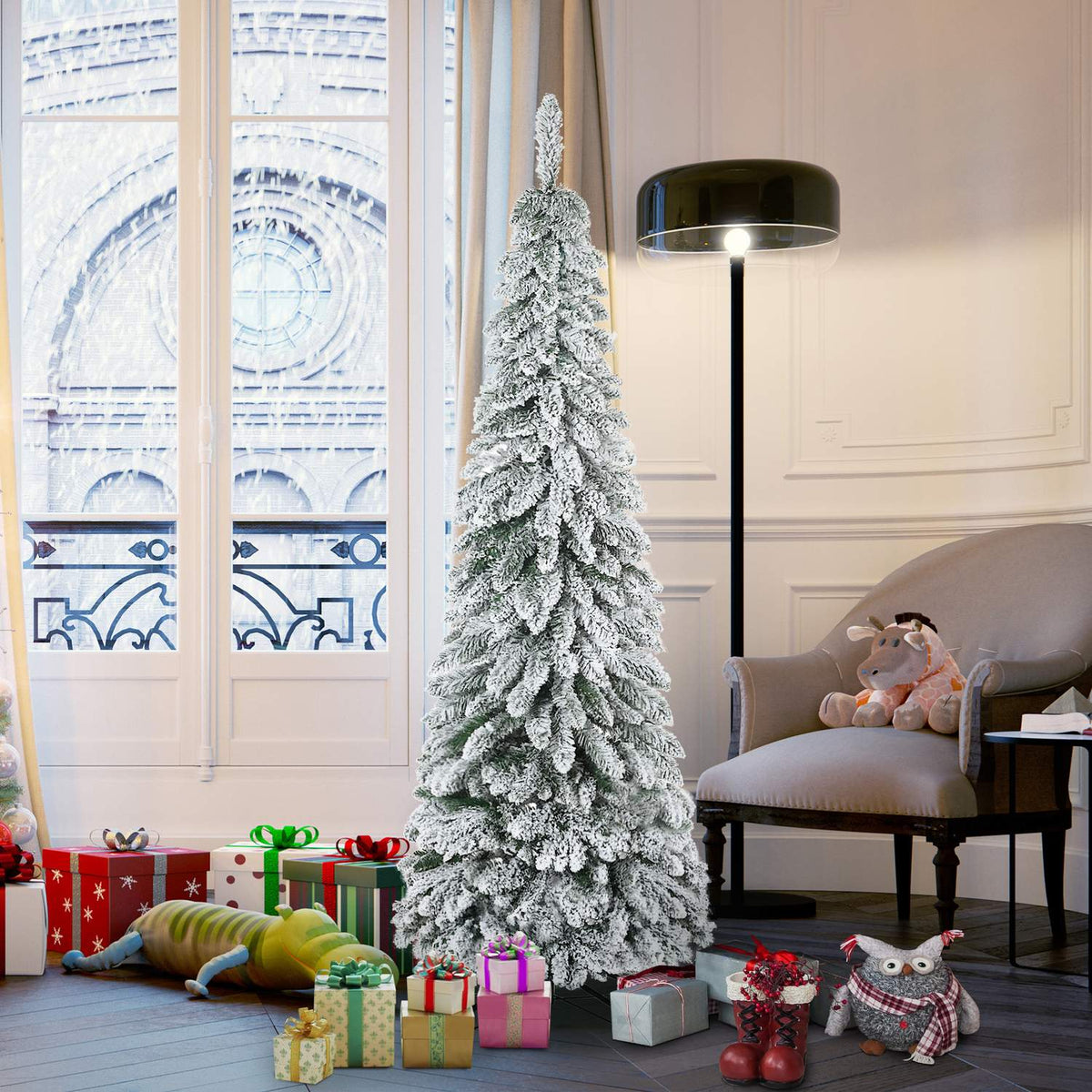 Kunstkerstboom van 180 cm met sneeuw en standaard