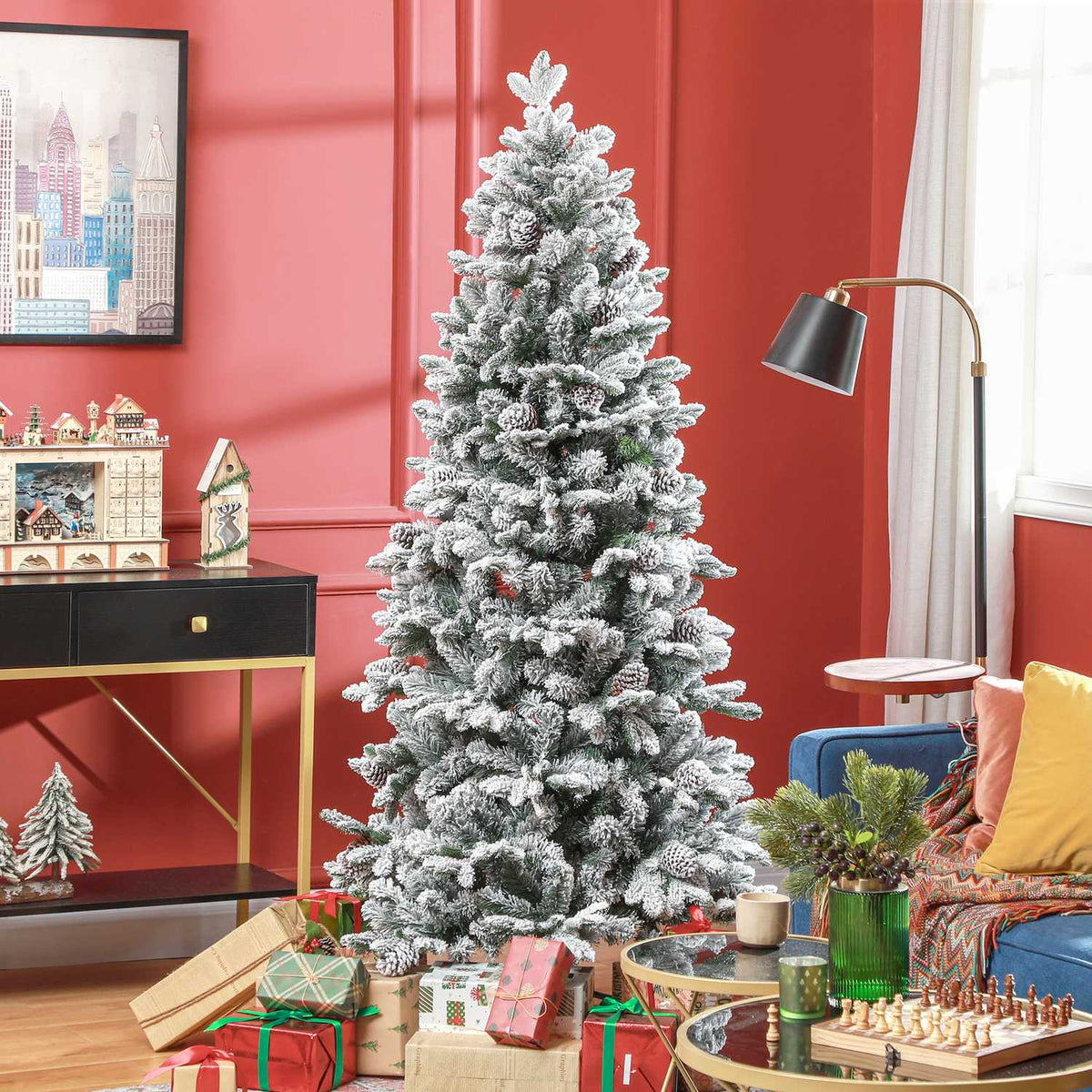 Kunstkerstboom van 180 cm, besneeuwd, opvouwbare metalen standaard