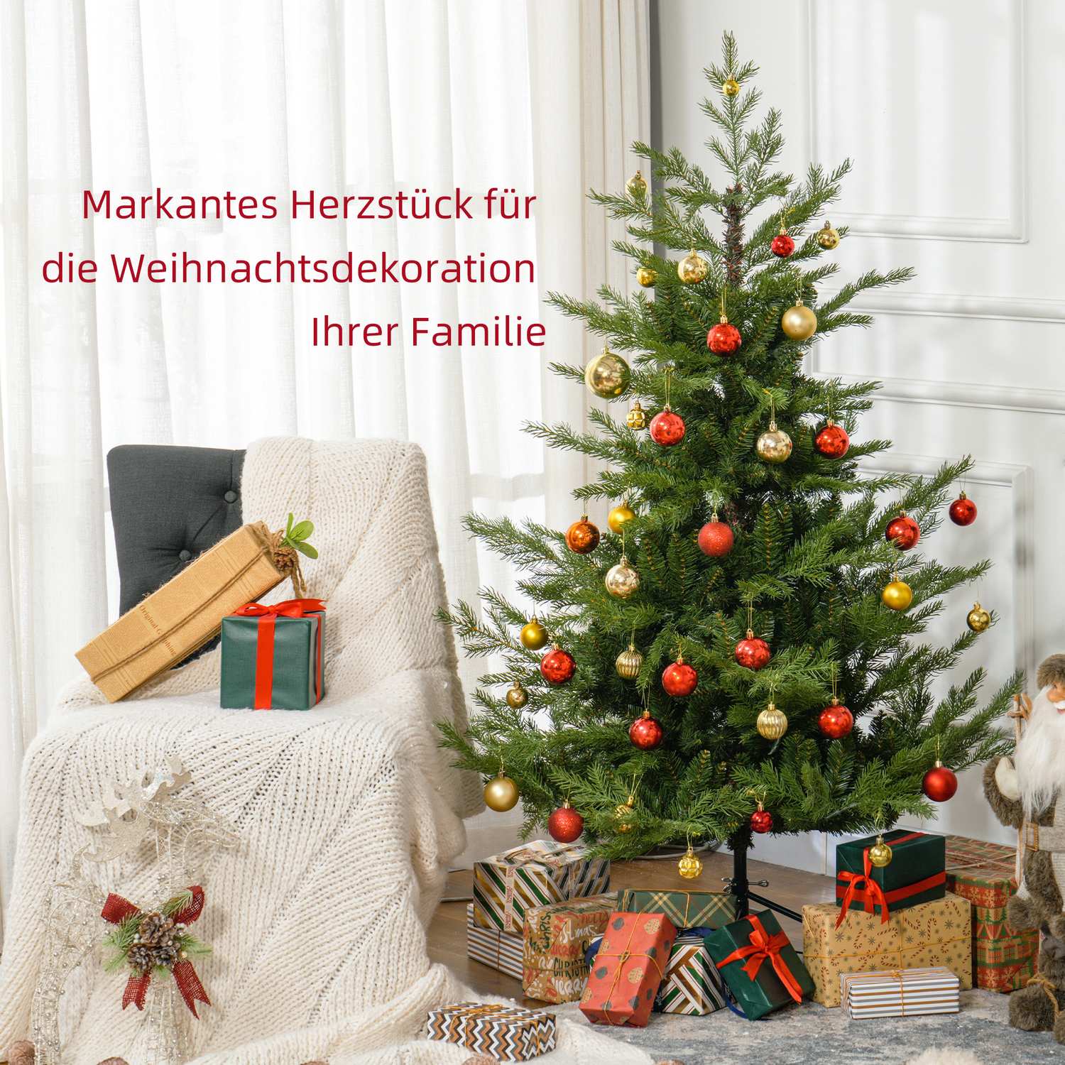 180 cm natuurgetrouwe kunstkerstboom, dichte takken