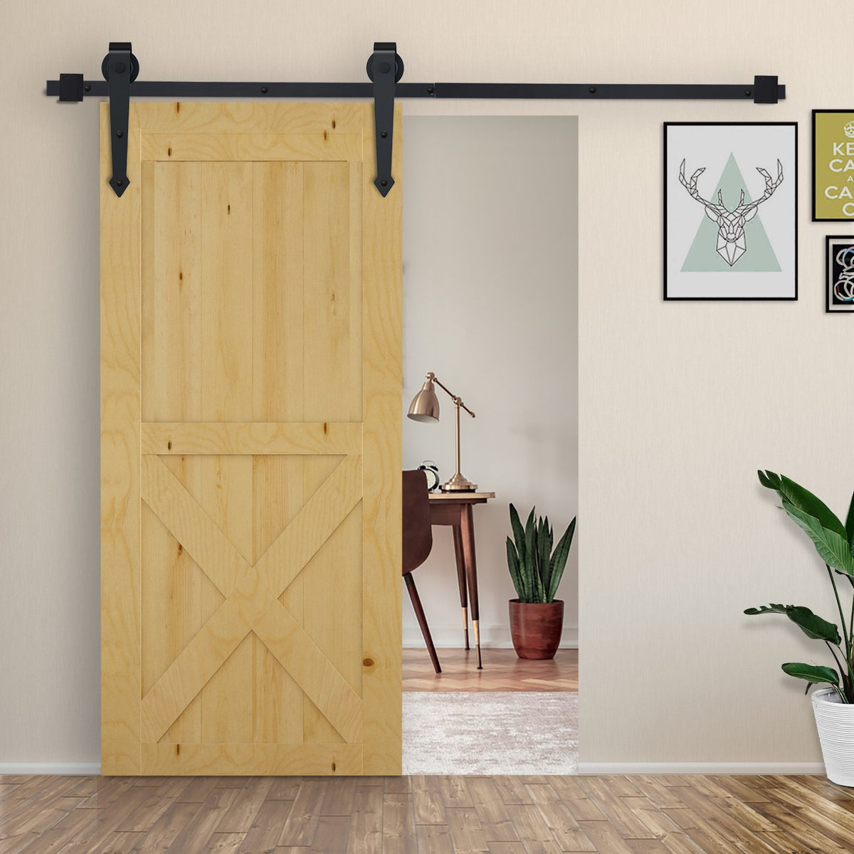 200 cm schuifdeurset van koolstofstaal, zwart