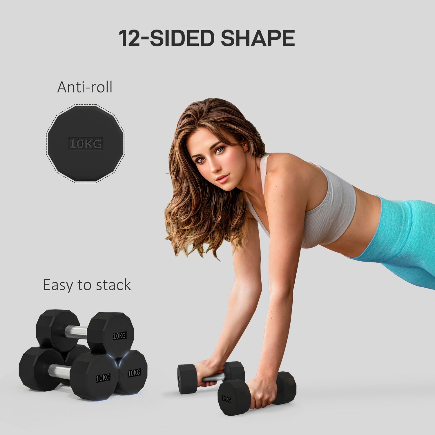 20 kg Halterset metaal, Antislip, Zwart, Krachttraining
