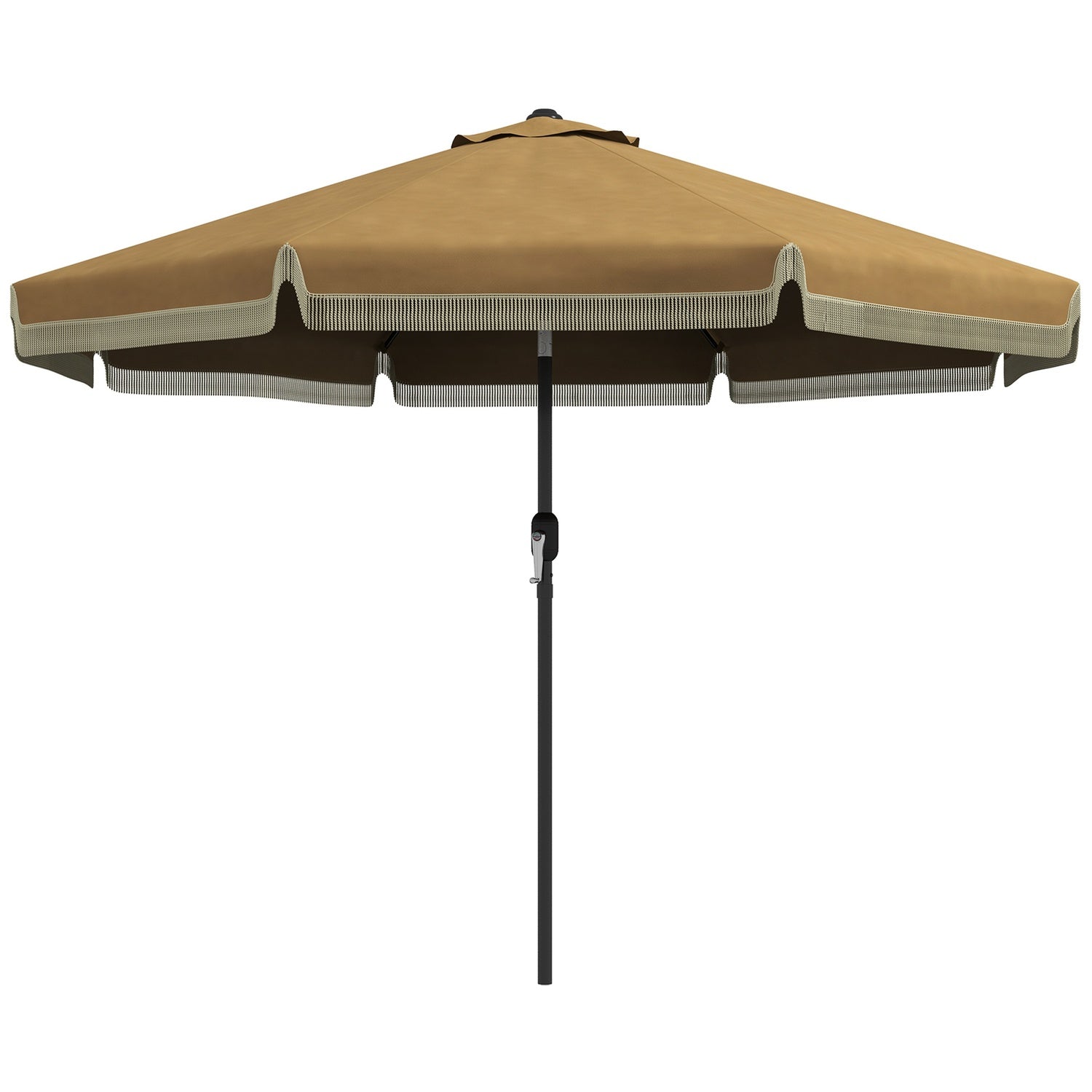 265 cm schuine terrasparasol, kaki, franjes & 8 baleinen