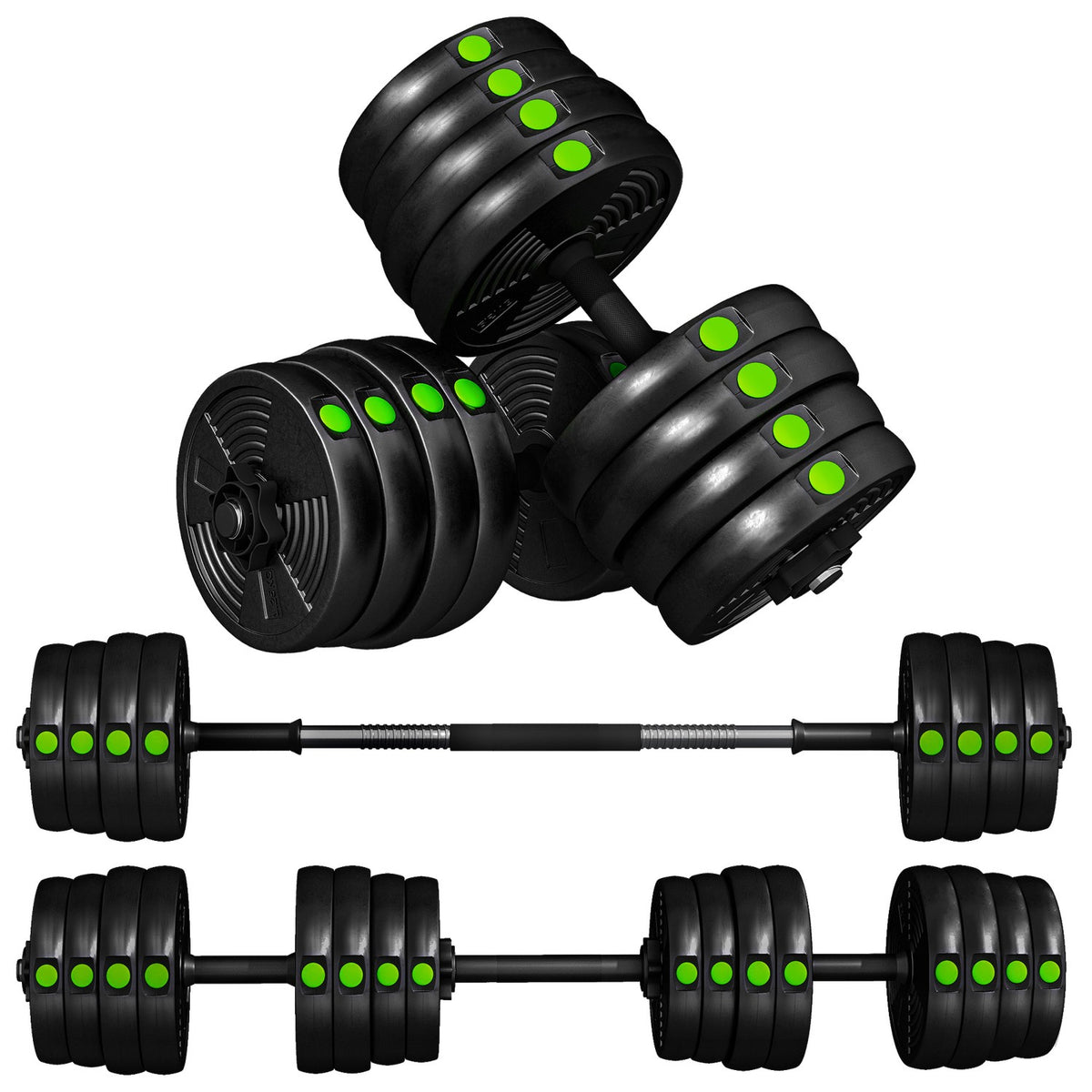 2-i-1-halterset, verstelbaar tot 30 kg, antislip, zwart/groen