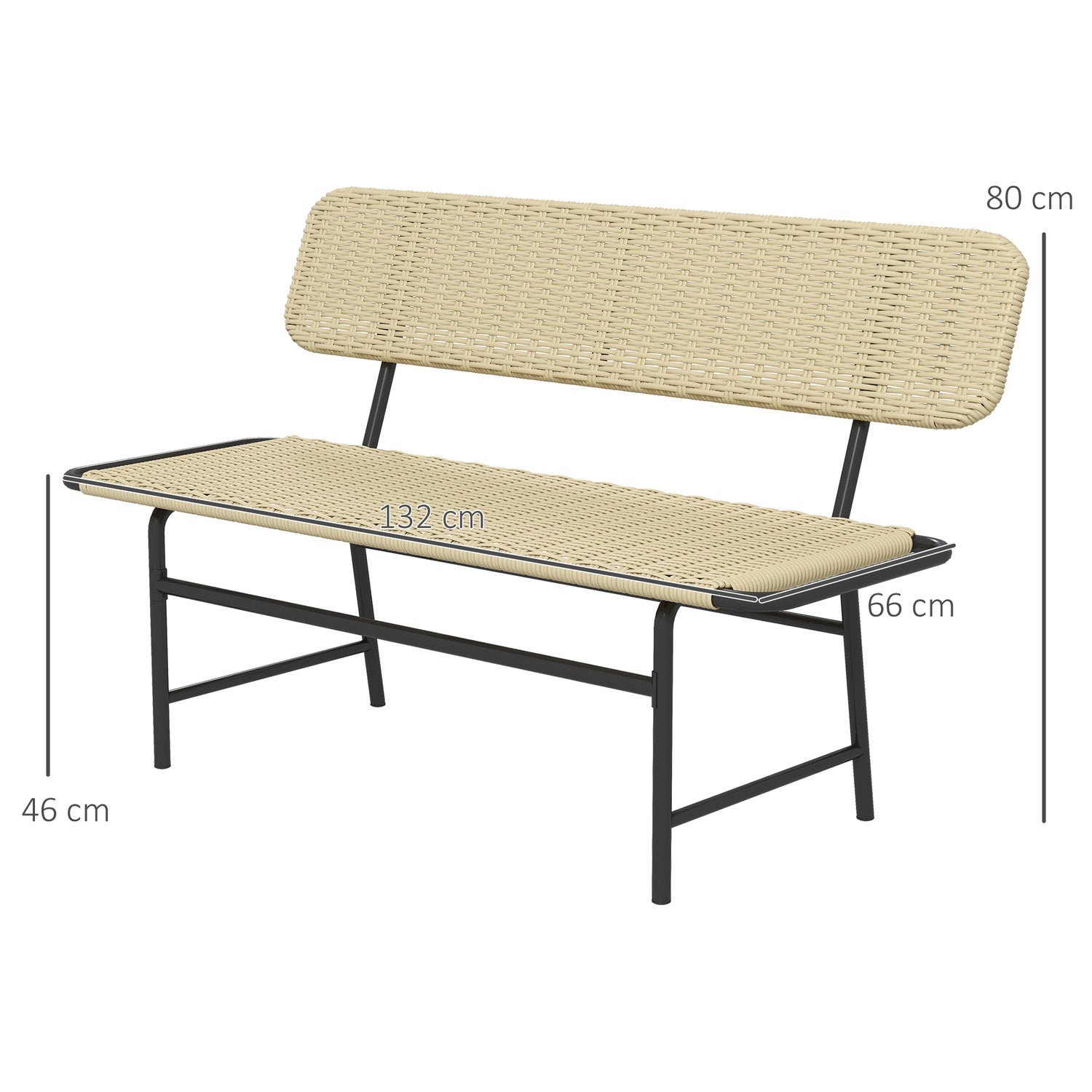 2-zits polyrotan bank, metalen frame, draagvermogen 250 kg