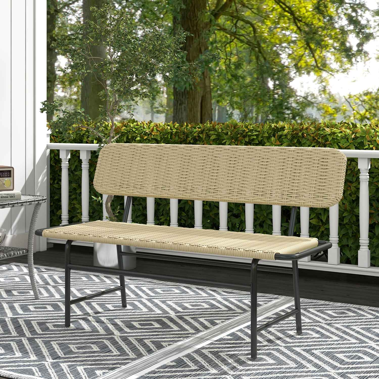 2-zits polyrotan bank, metalen frame, draagvermogen 250 kg