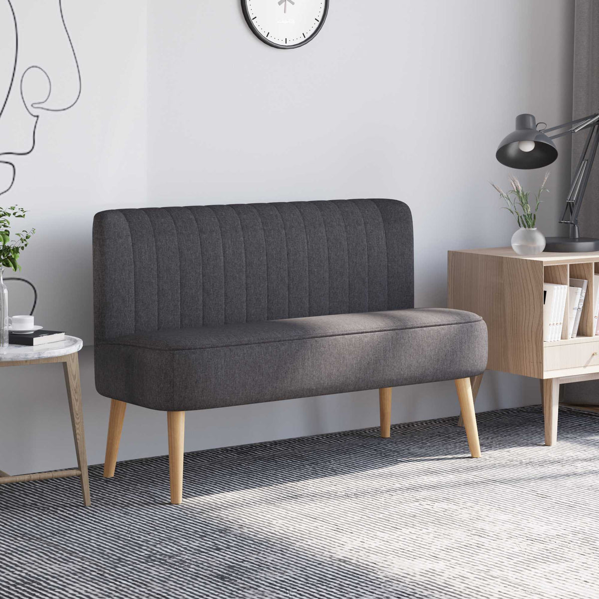2-zitsbank, zachte kussens, onderhoudsvriendelijke bekleding, donkergrijs