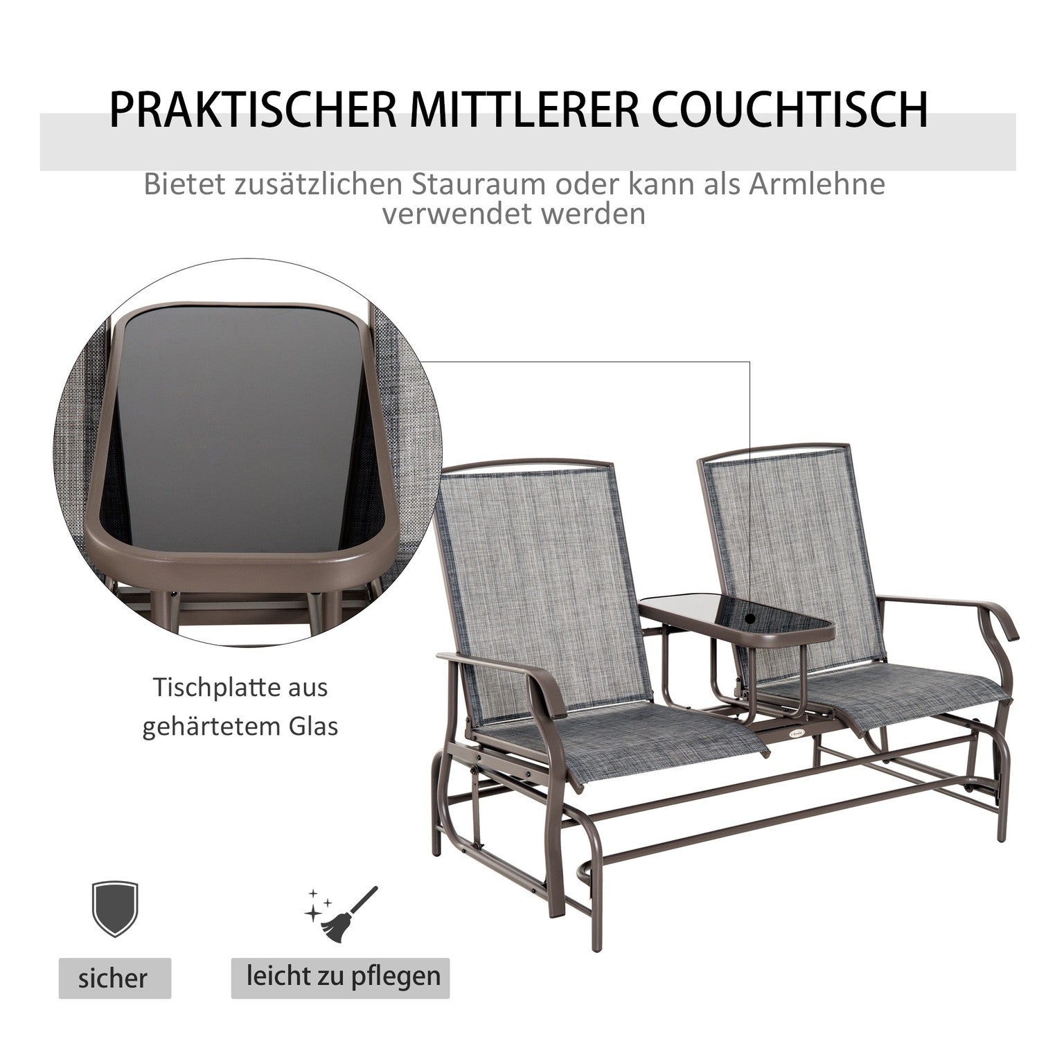 2-persoons tuinschommelbank met tafel