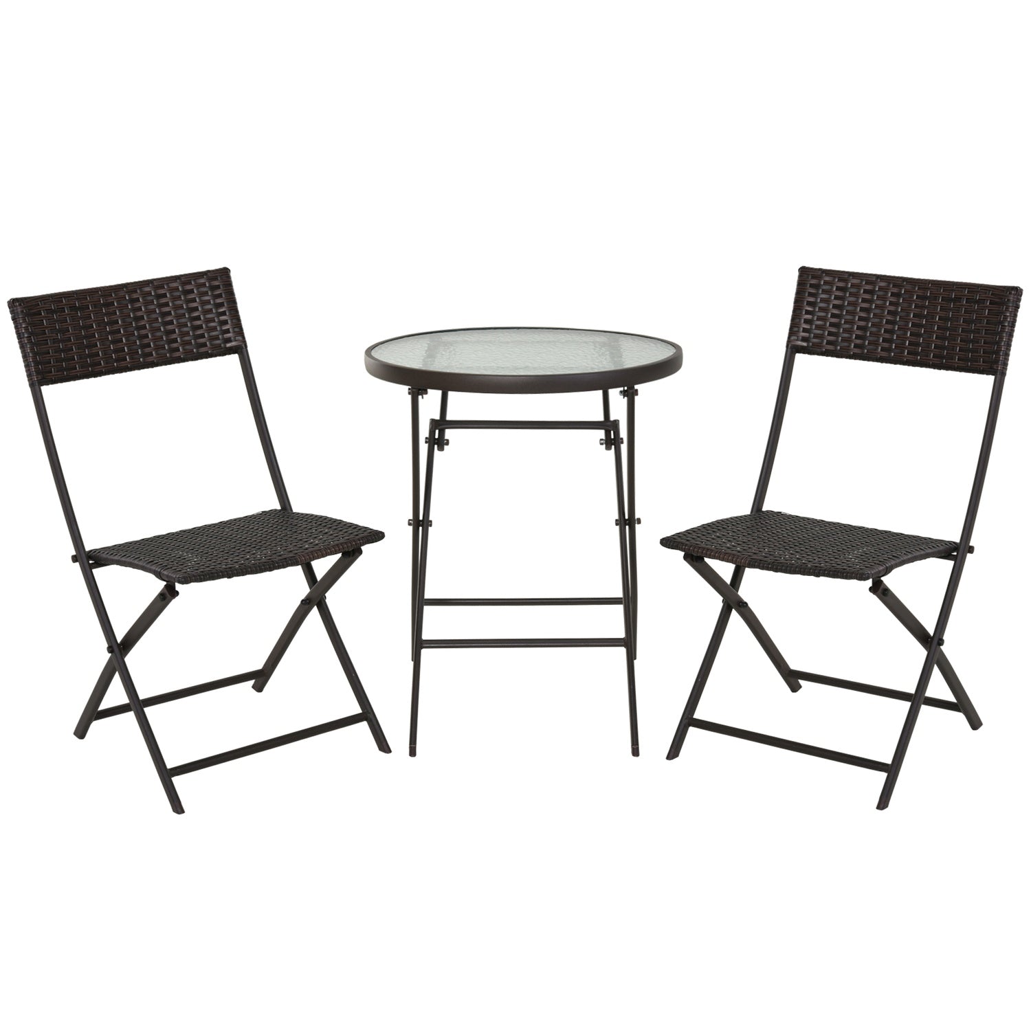 3-delige polyrattan inklapbare bistrosset voor balkon - Bruin