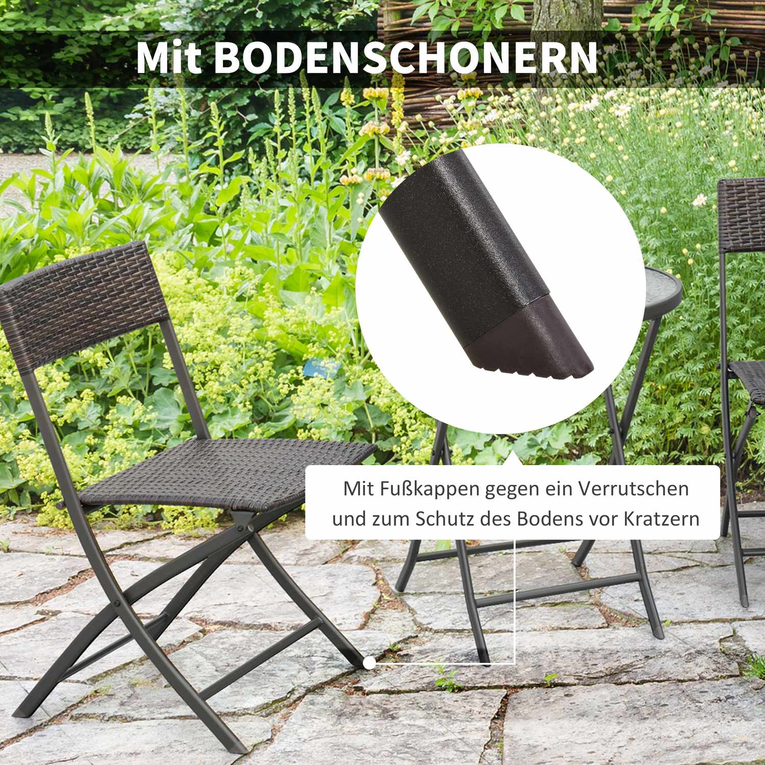 3-delige polyrattan inklapbare bistrosset voor balkon - Bruin