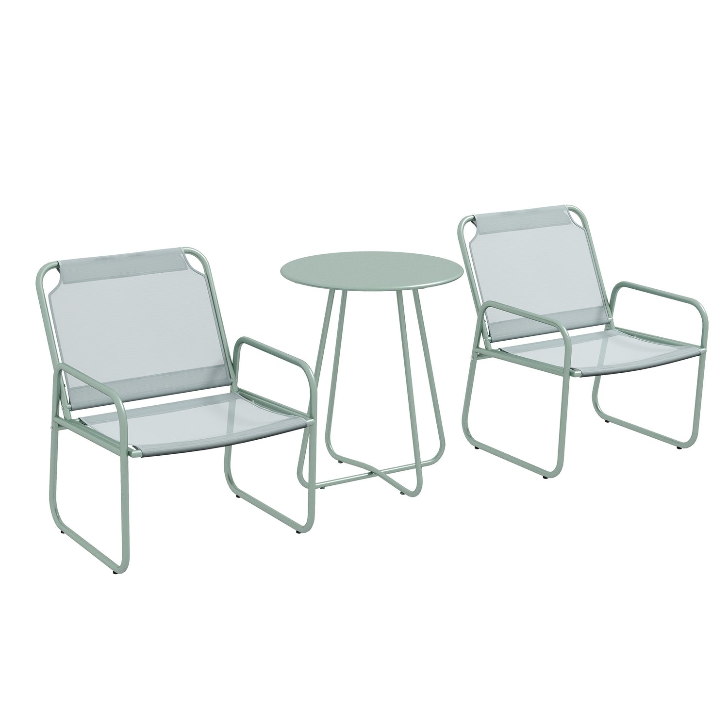 3-delige groene bistroset van gaas met tafel en stoelen