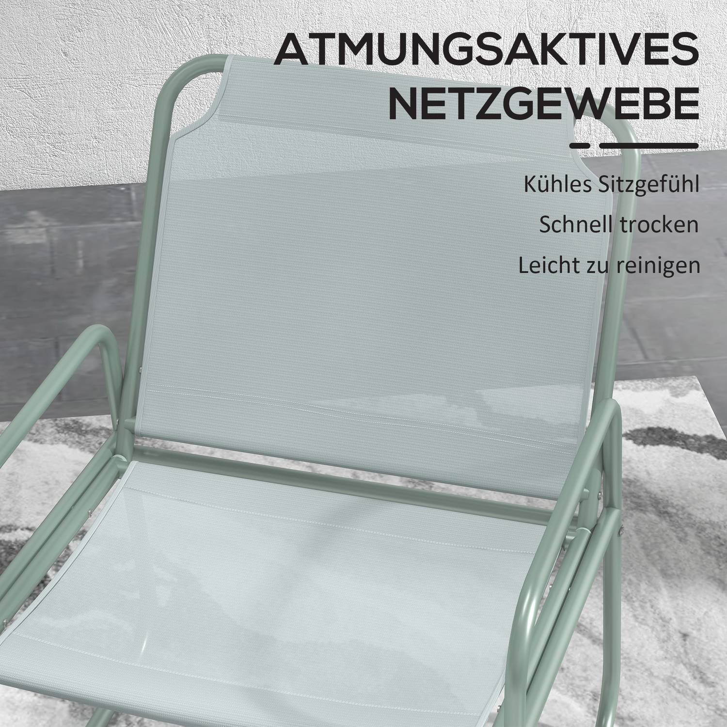3-delige groene bistroset van gaas met tafel en stoelen