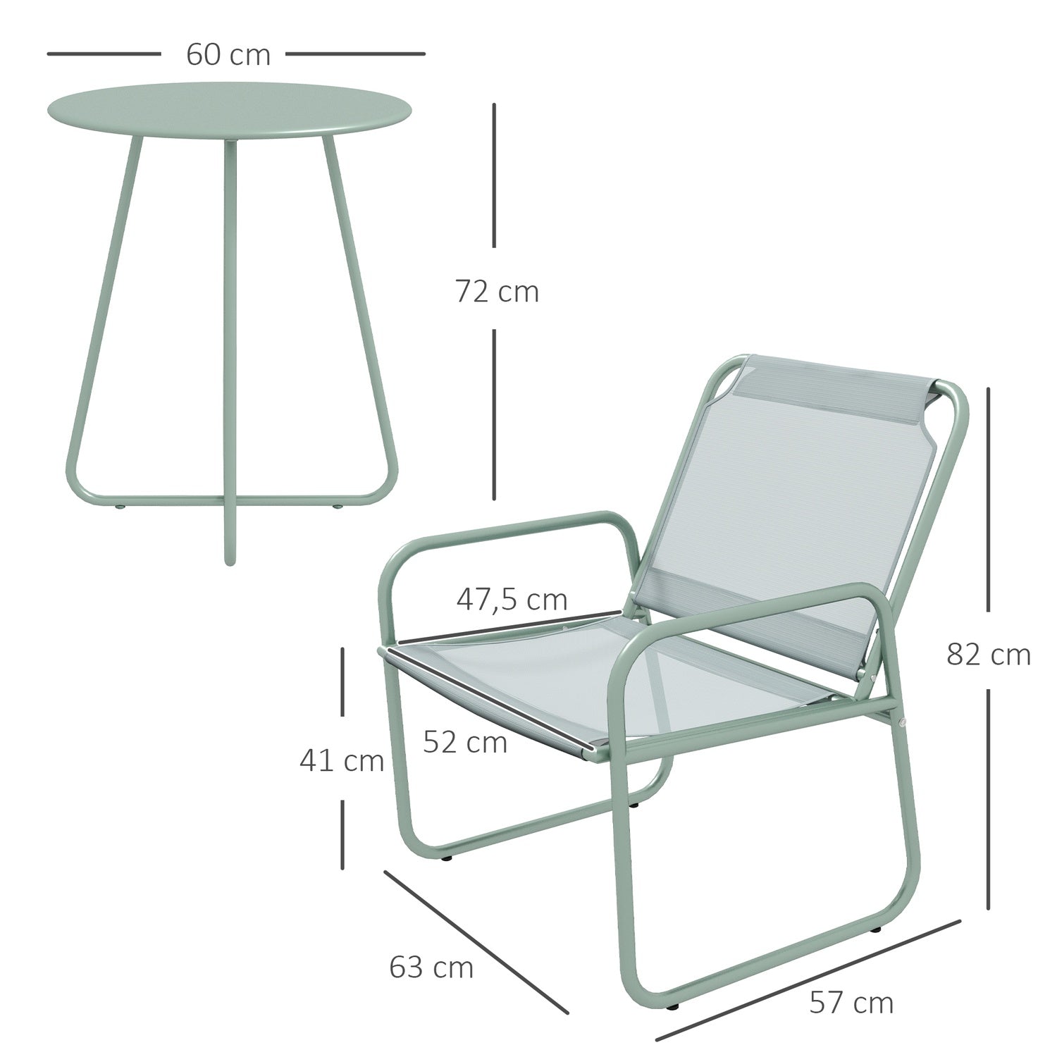 3-delige groene bistroset van gaas met tafel en stoelen