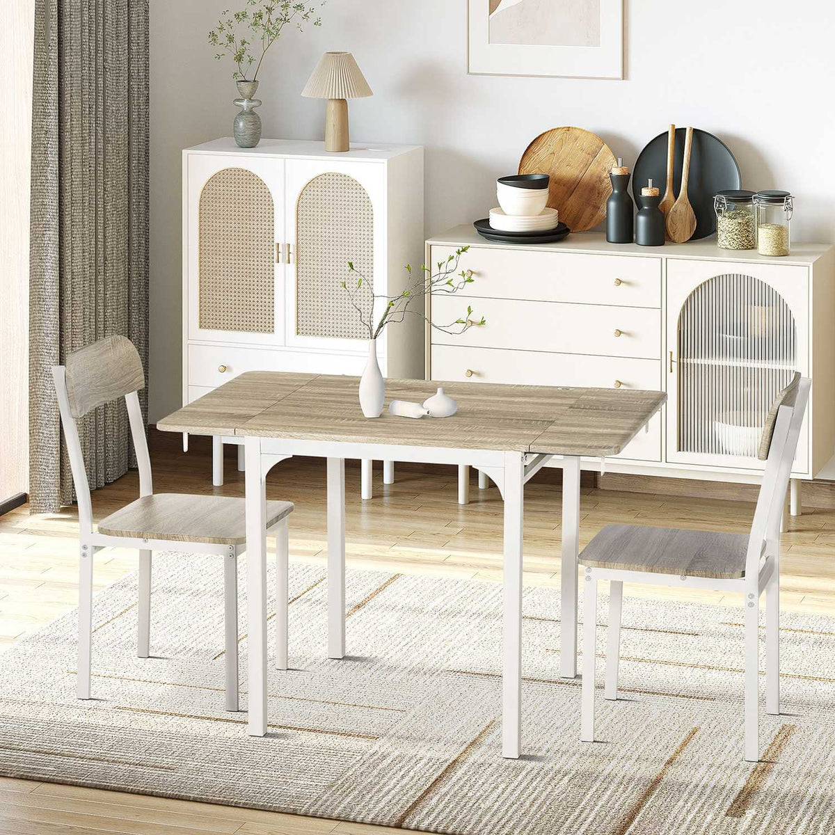 3-delige eetkamerset met opklapbare tafel en stoelen, staal MDF