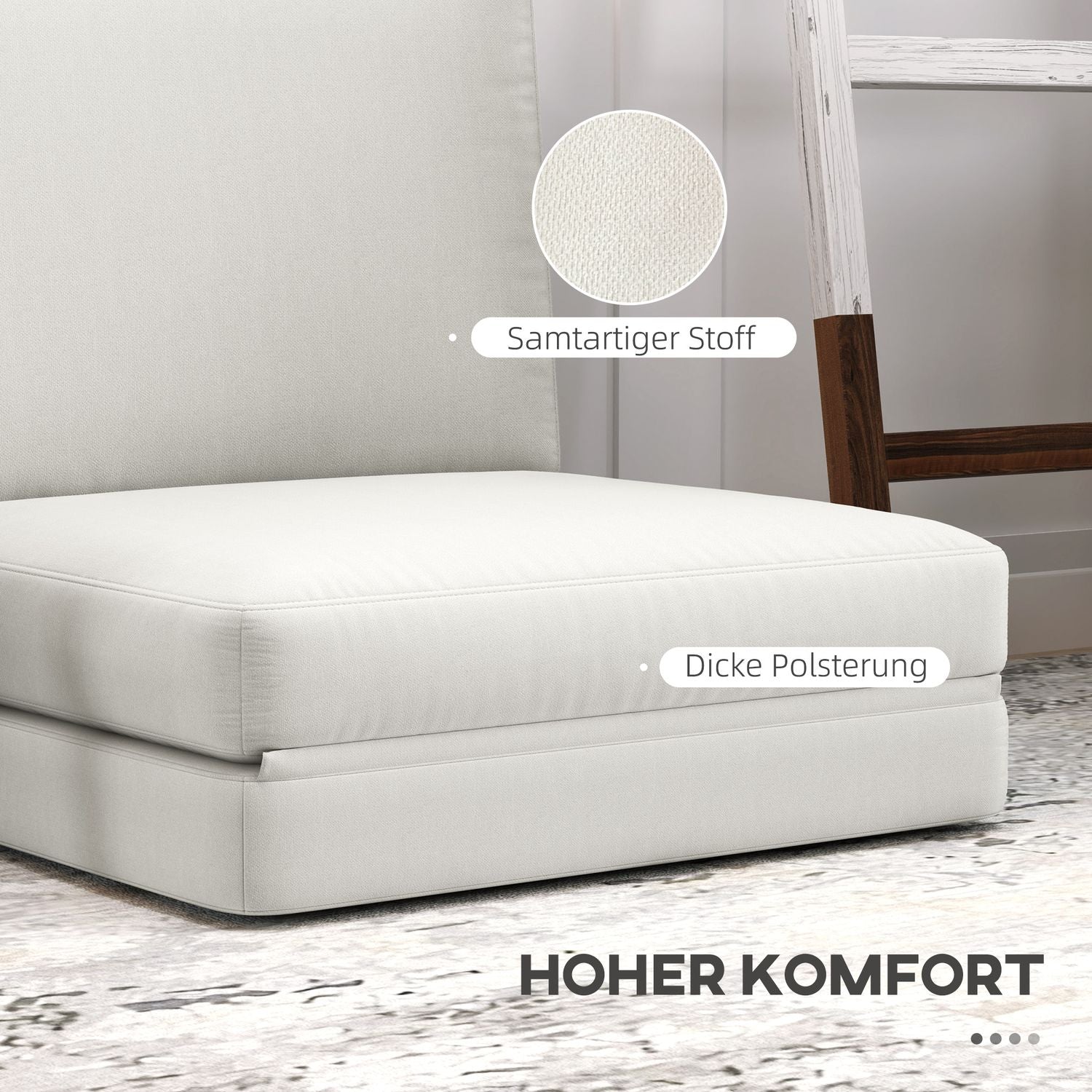3-in-1 opvouwbare slaapbank, fluwelen bekleding, crèmewit