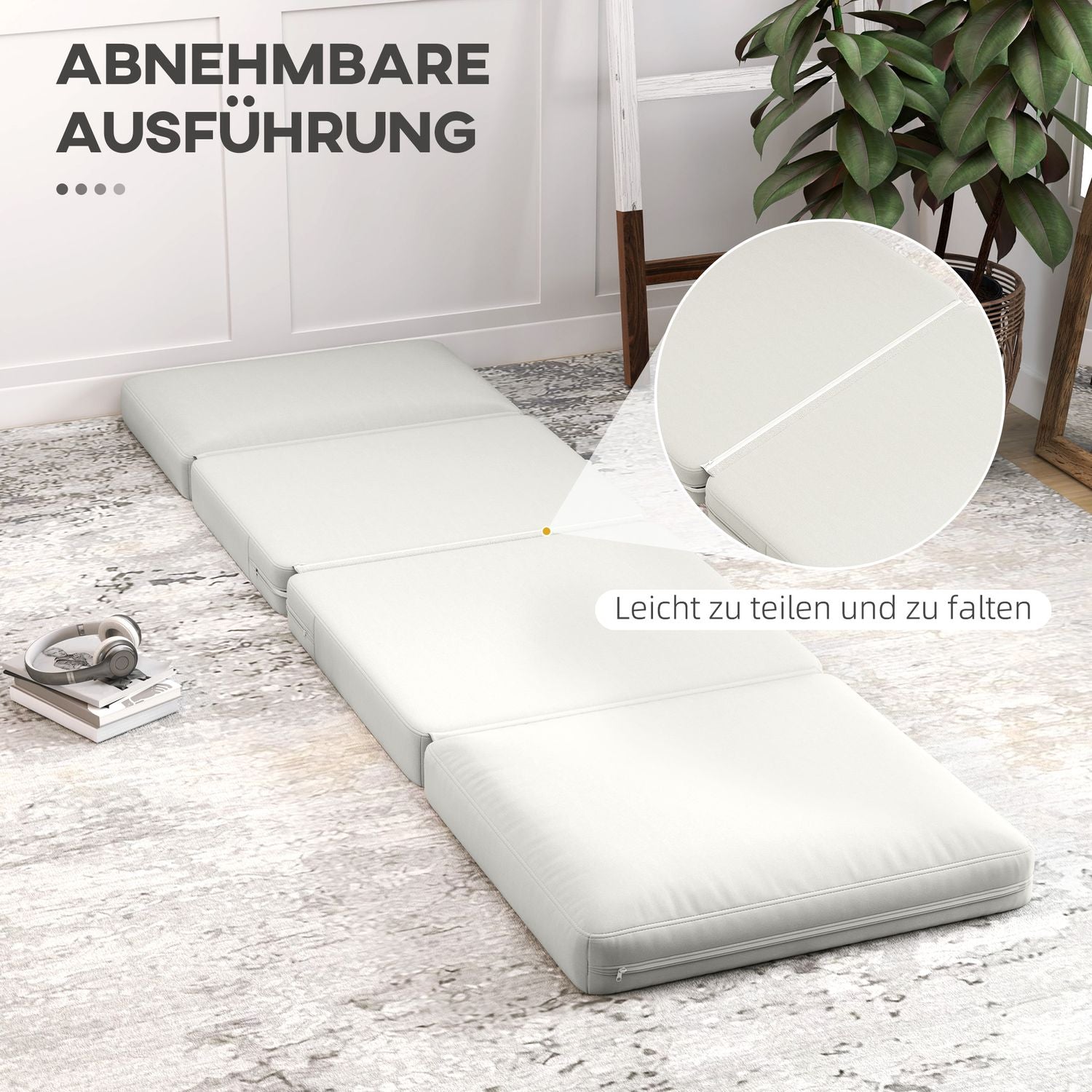 3-in-1 opvouwbare slaapbank, fluwelen bekleding, crèmewit