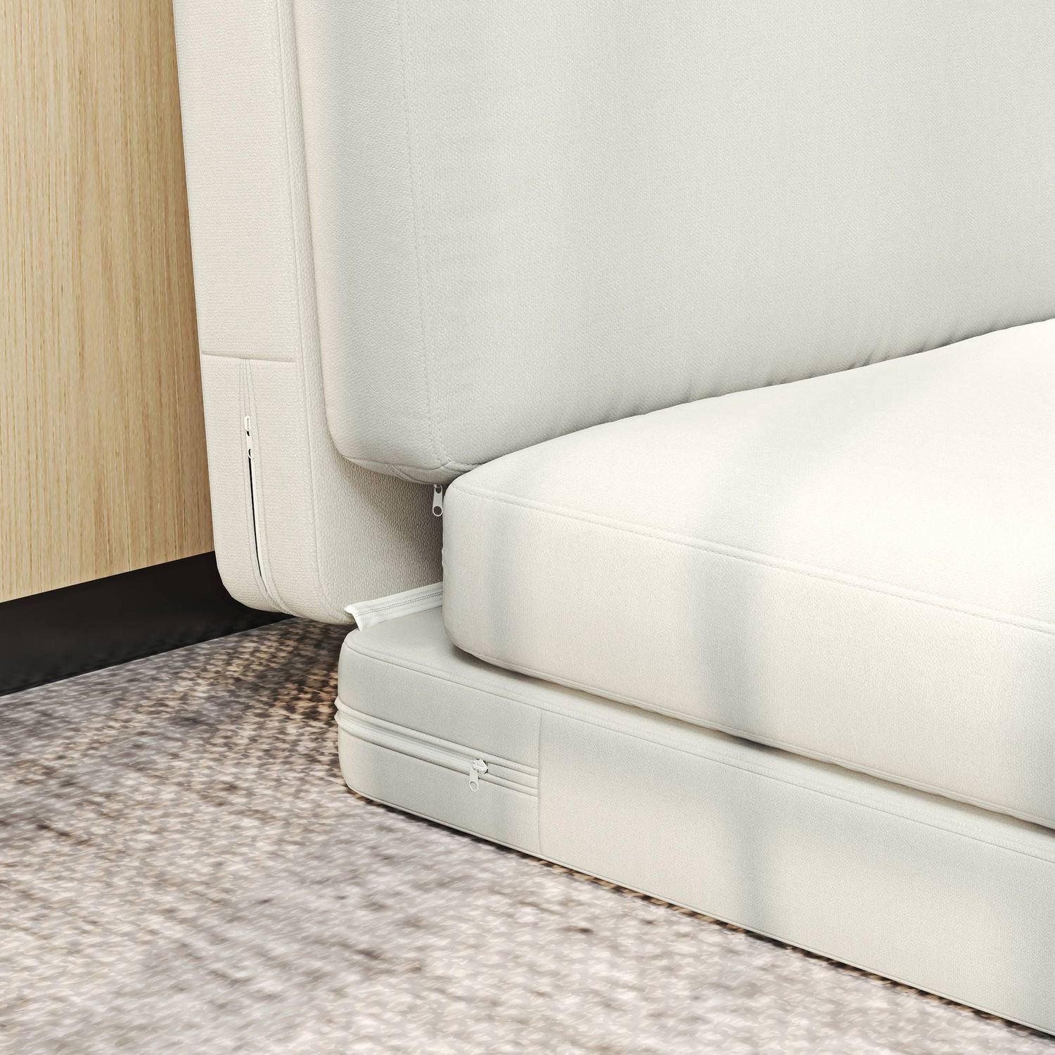 3-in-1 opvouwbare slaapbank, fluwelen bekleding, crèmewit